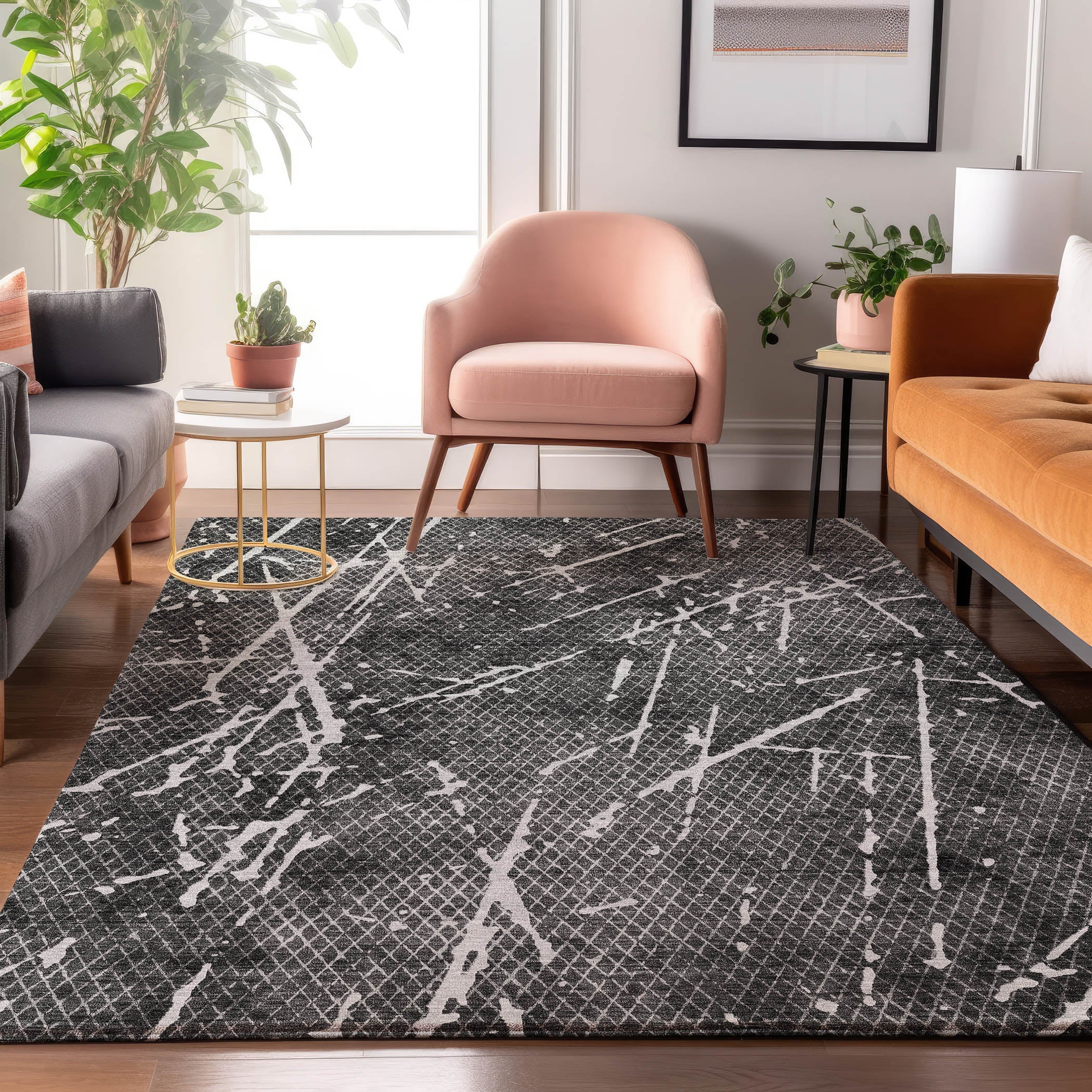 Luang Prabang Machine Washable Transitional Charcoal Gray Rug 2'6" x 3'10" #shape_Rectangle
