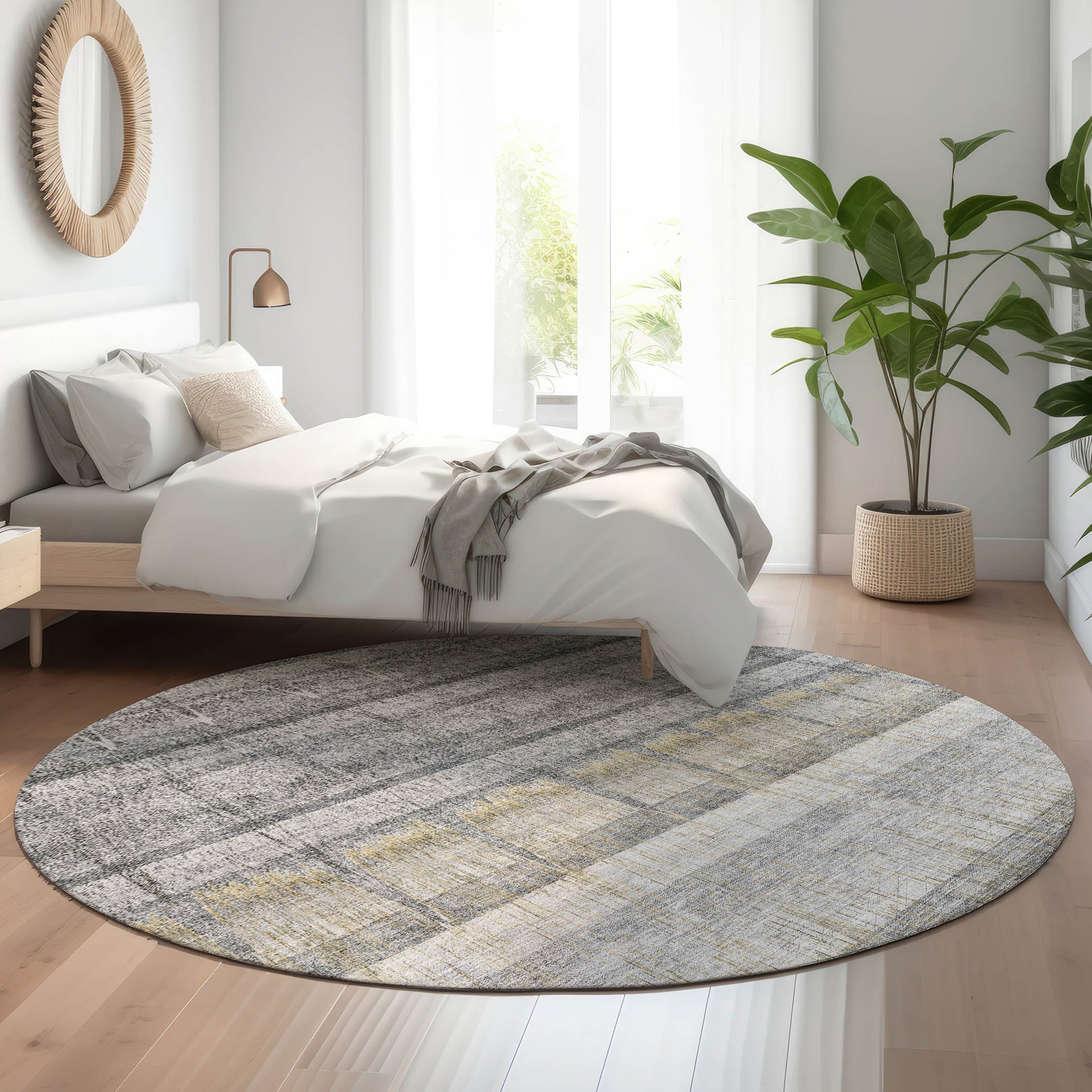 Kotor Machine Washable Transitional Gray Rug 8' x 8' #shape_Round