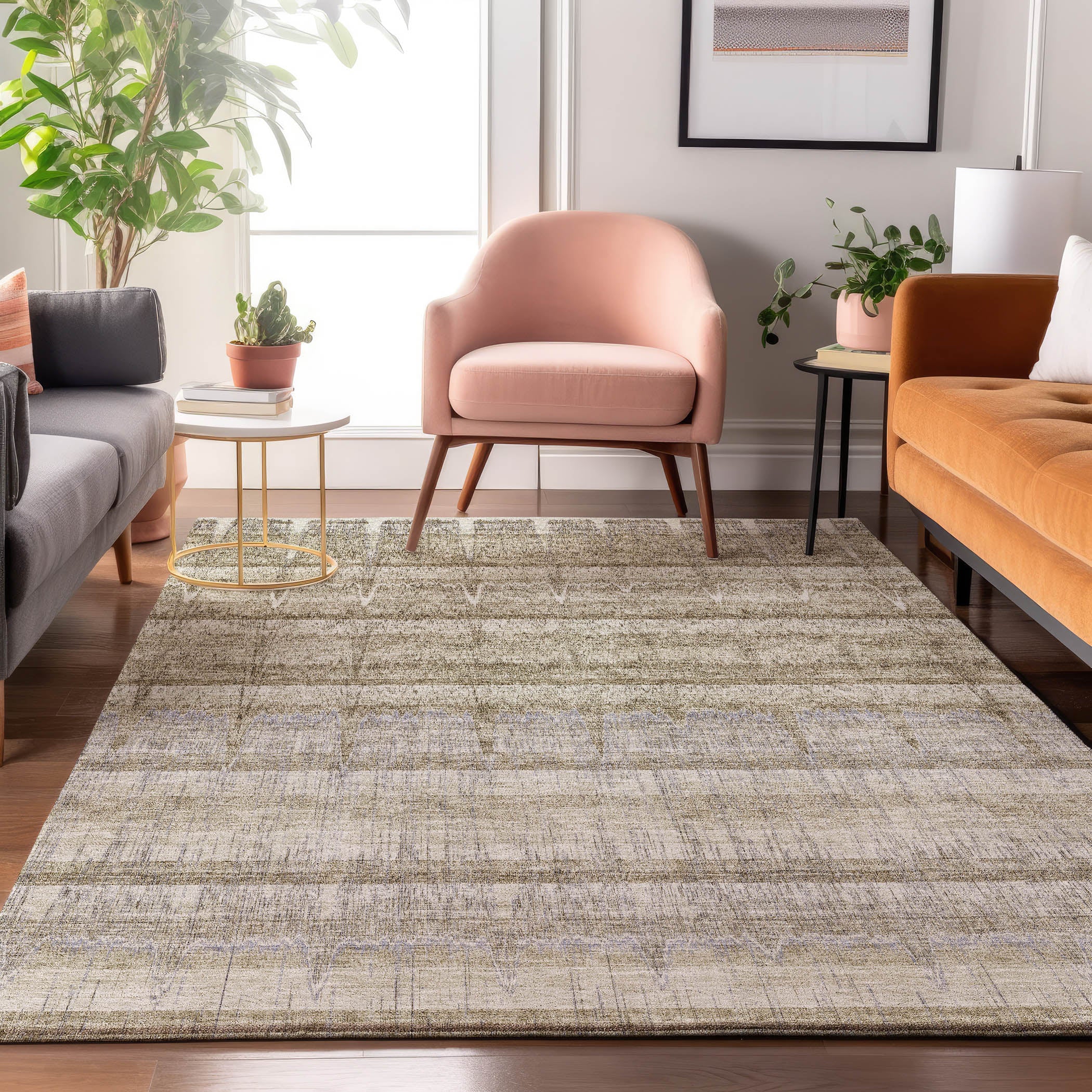 Kotor Machine Washable Transitional Taupe Brown Rug 2'6" x 3'10" #shape_Rectangle