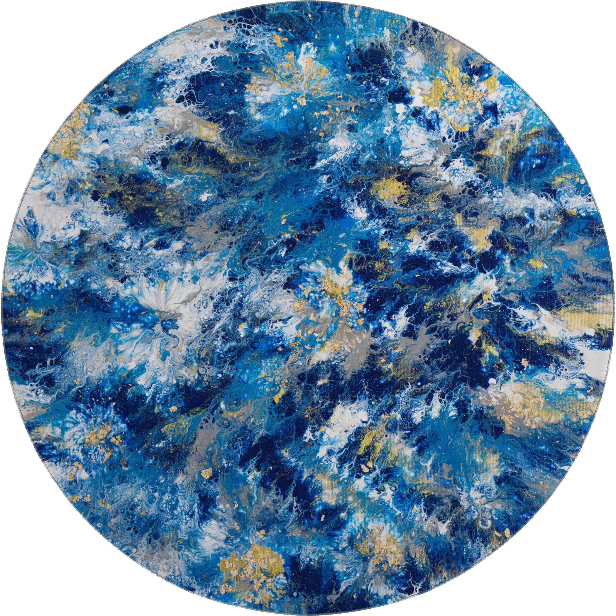 Seville Machine Washable Contemporary Blue Rug 8' x 8' #shape_Round
