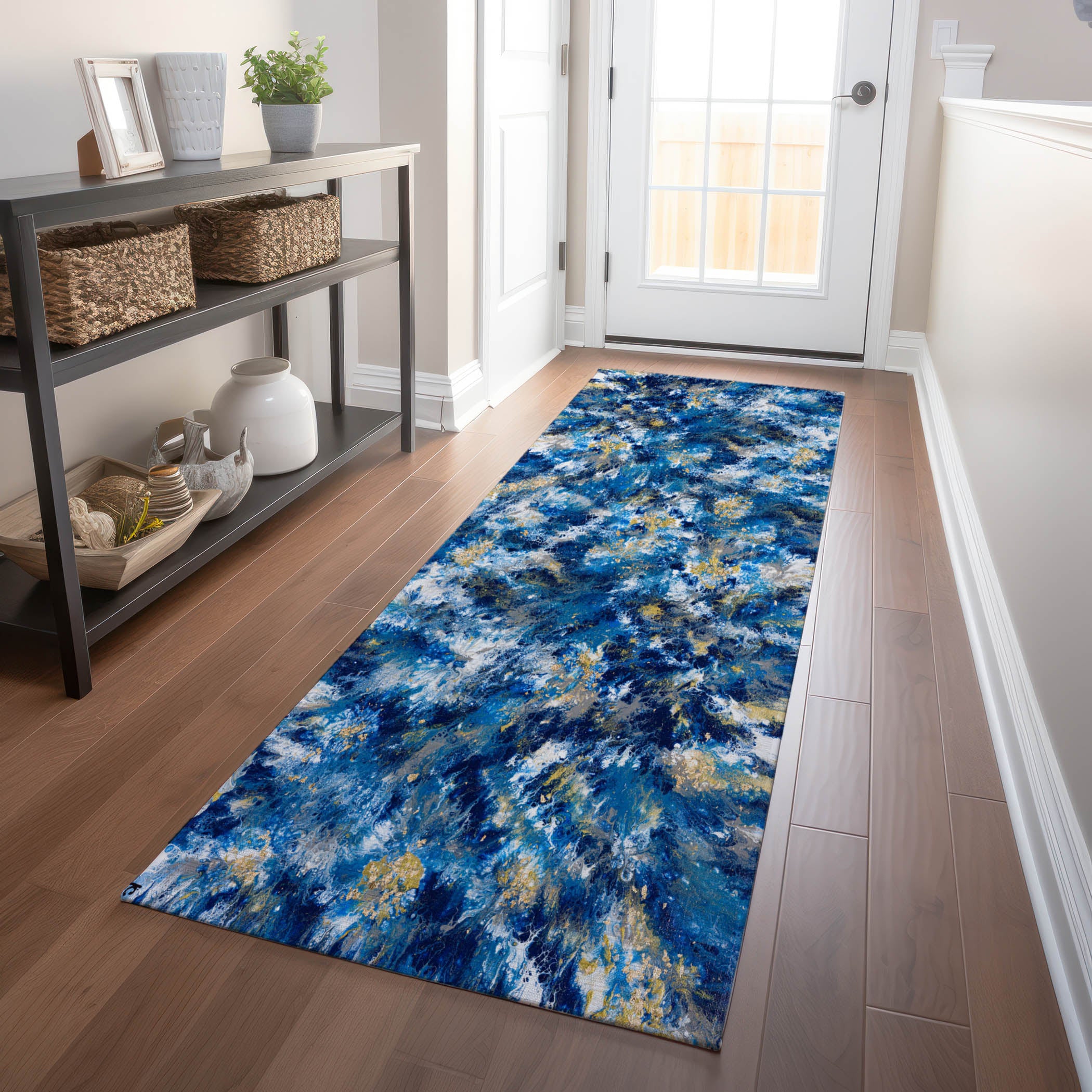 Seville Machine Washable Contemporary Blue Rug 2'3" x 7'6" #shape_Runner