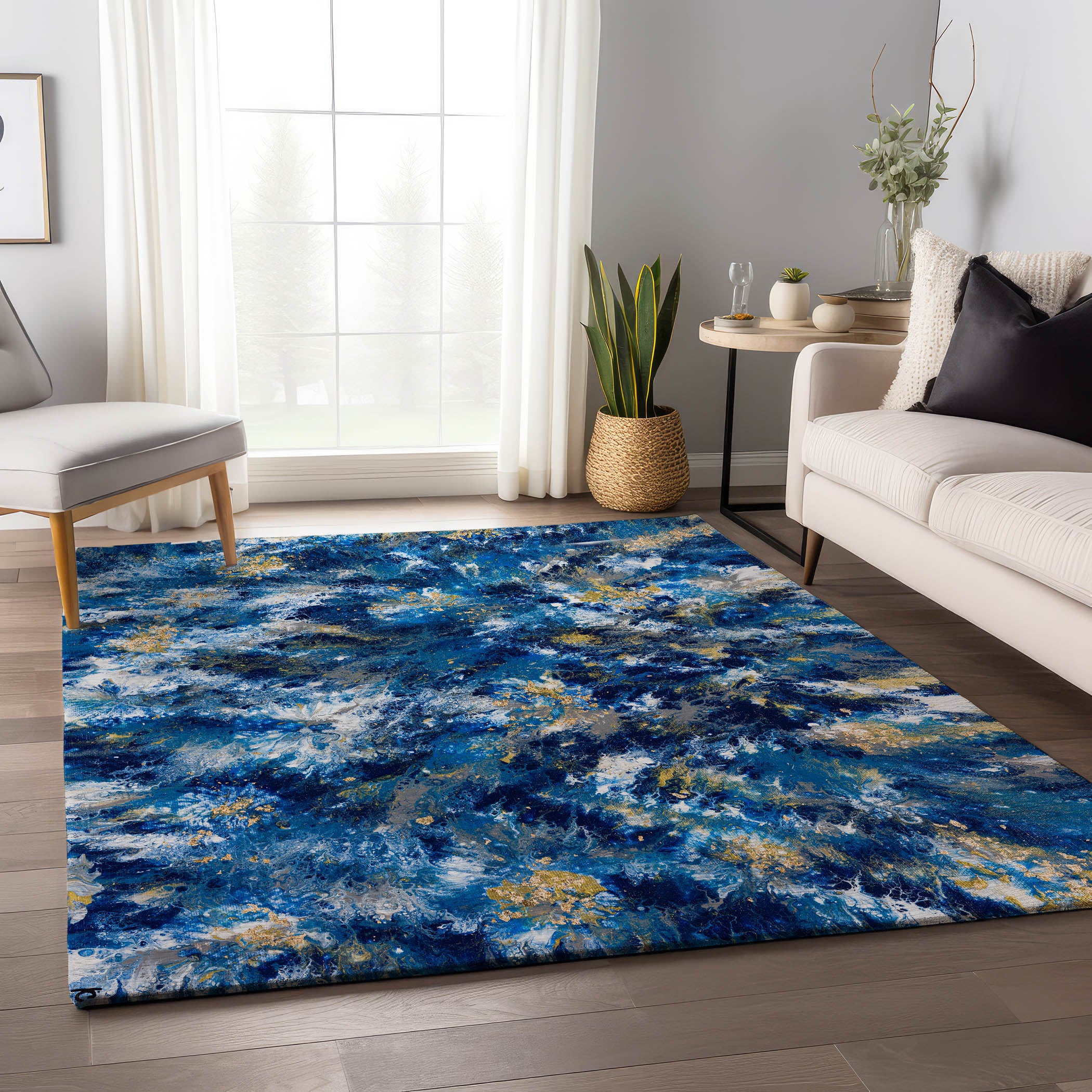 Seville Machine Washable Contemporary Blue Rug 2'6" x 3'10" #shape_Rectangle