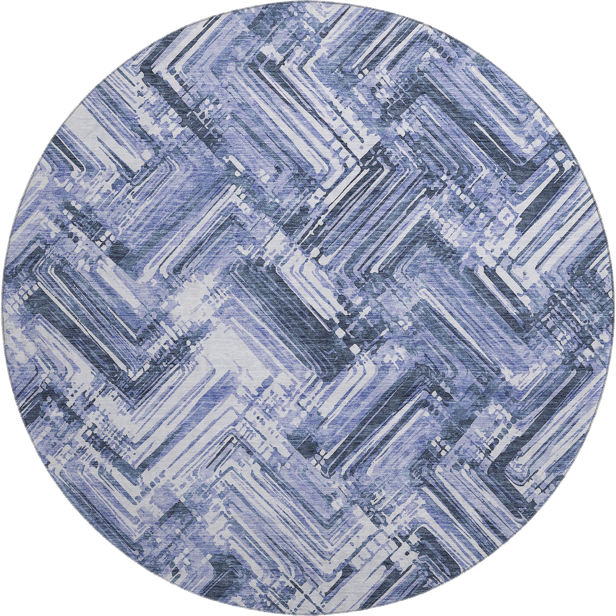 Istanbul Machine Washable Transitional Blue Rug 8' x 8' #shape_Round