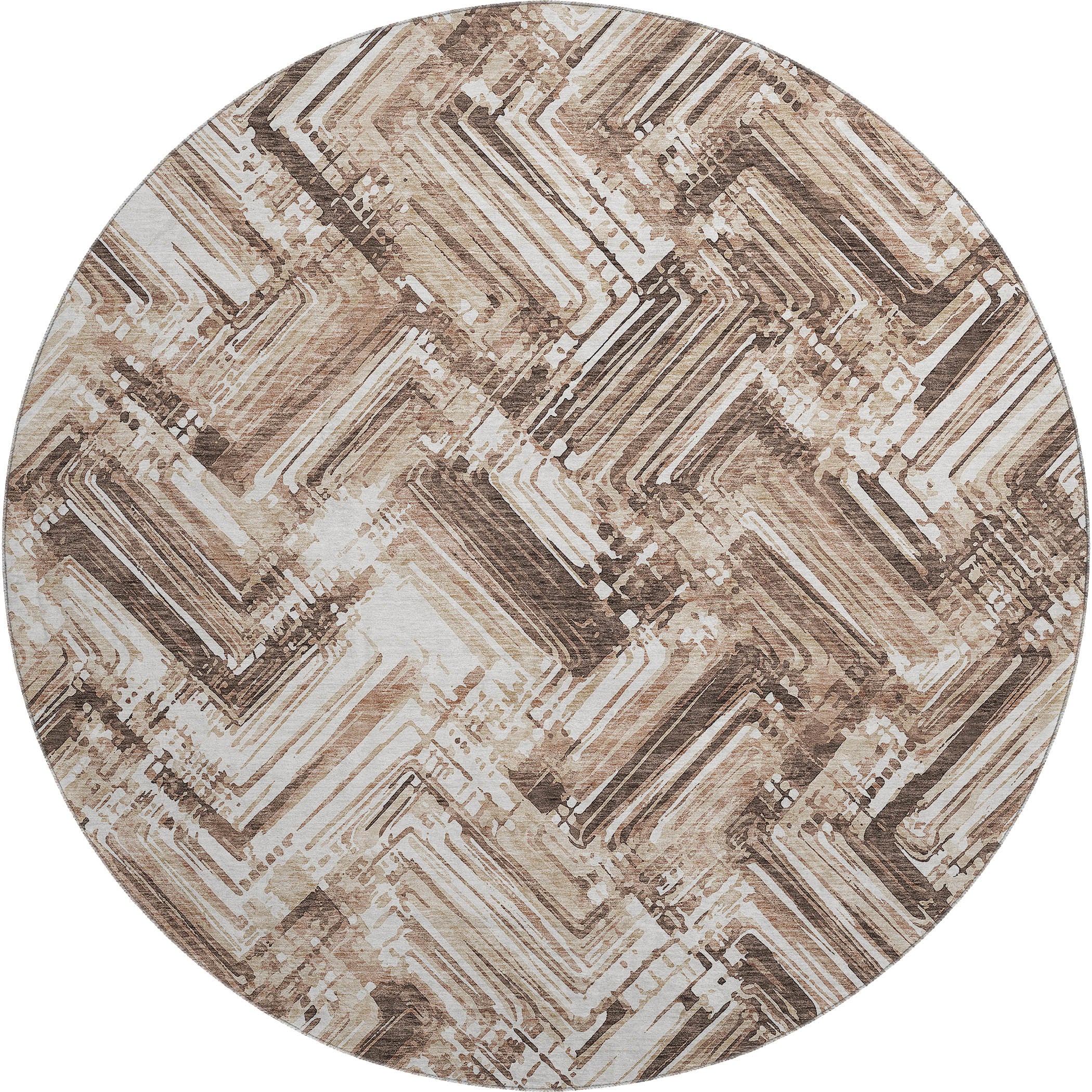 Istanbul Machine Washable Transitional Brown Rug 8' x 8' #shape_Round