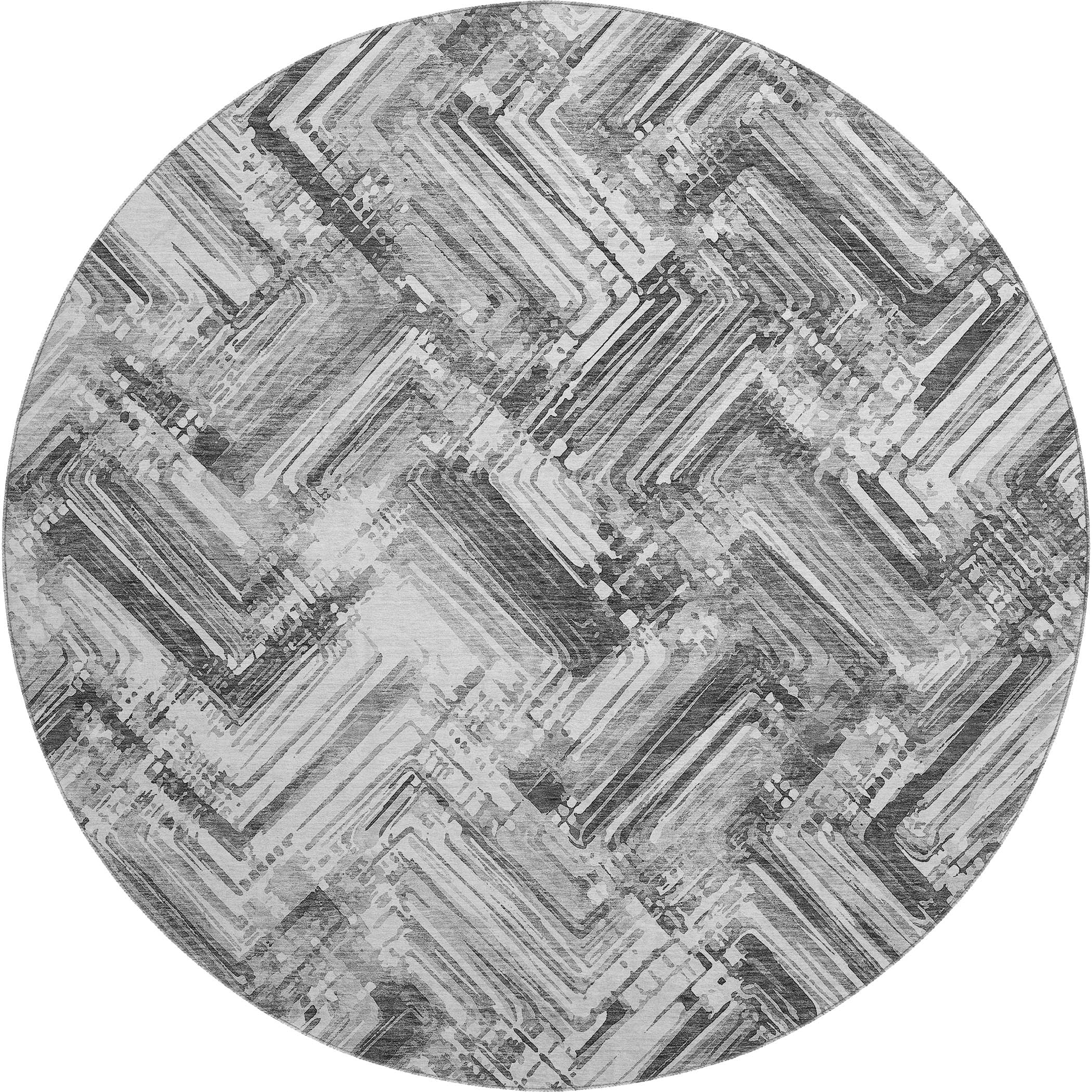Istanbul Machine Washable Transitional Gray Rug 8' x 8' #shape_Round