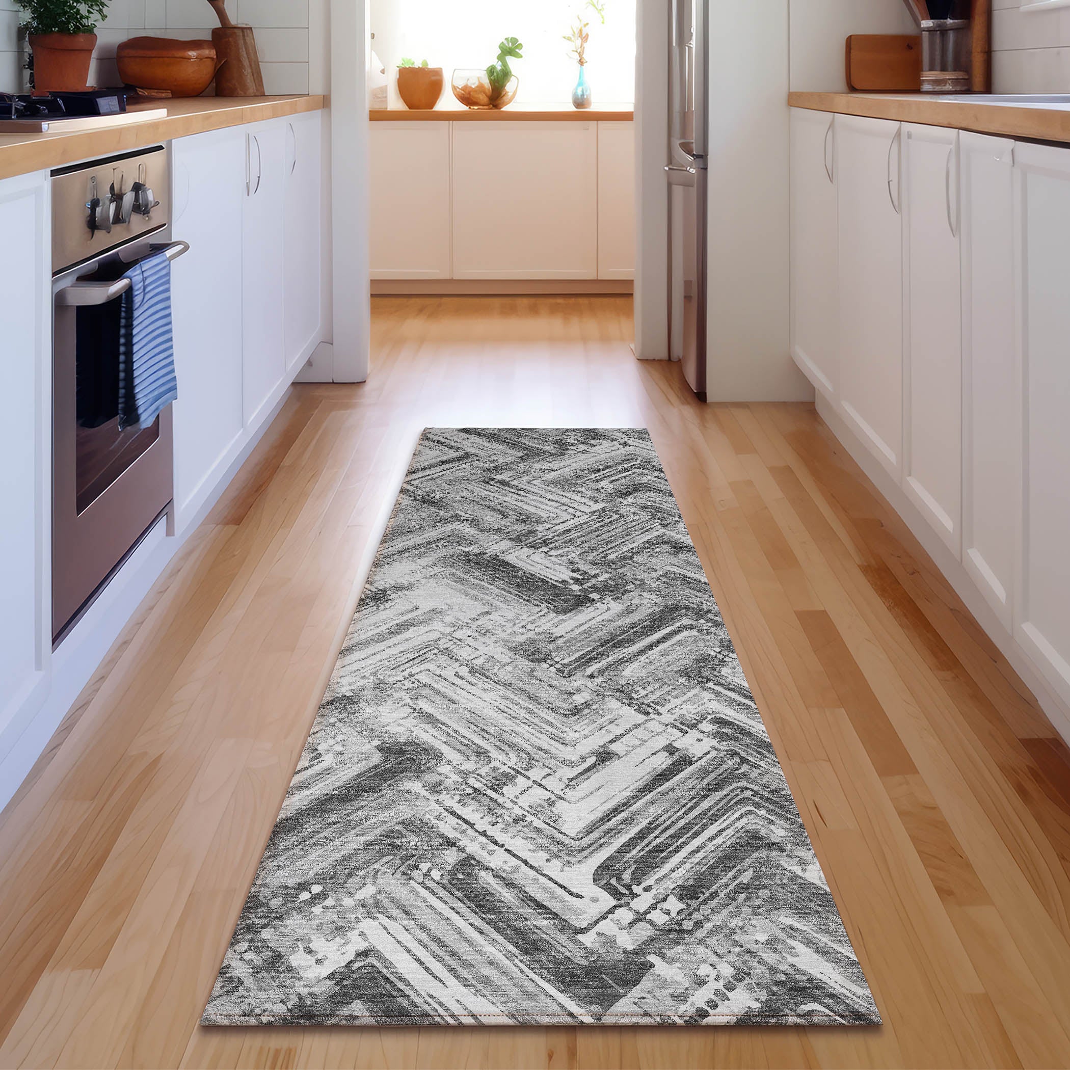 Istanbul Machine Washable Transitional Gray Rug 2'3" x 7'6" #shape_Runner
