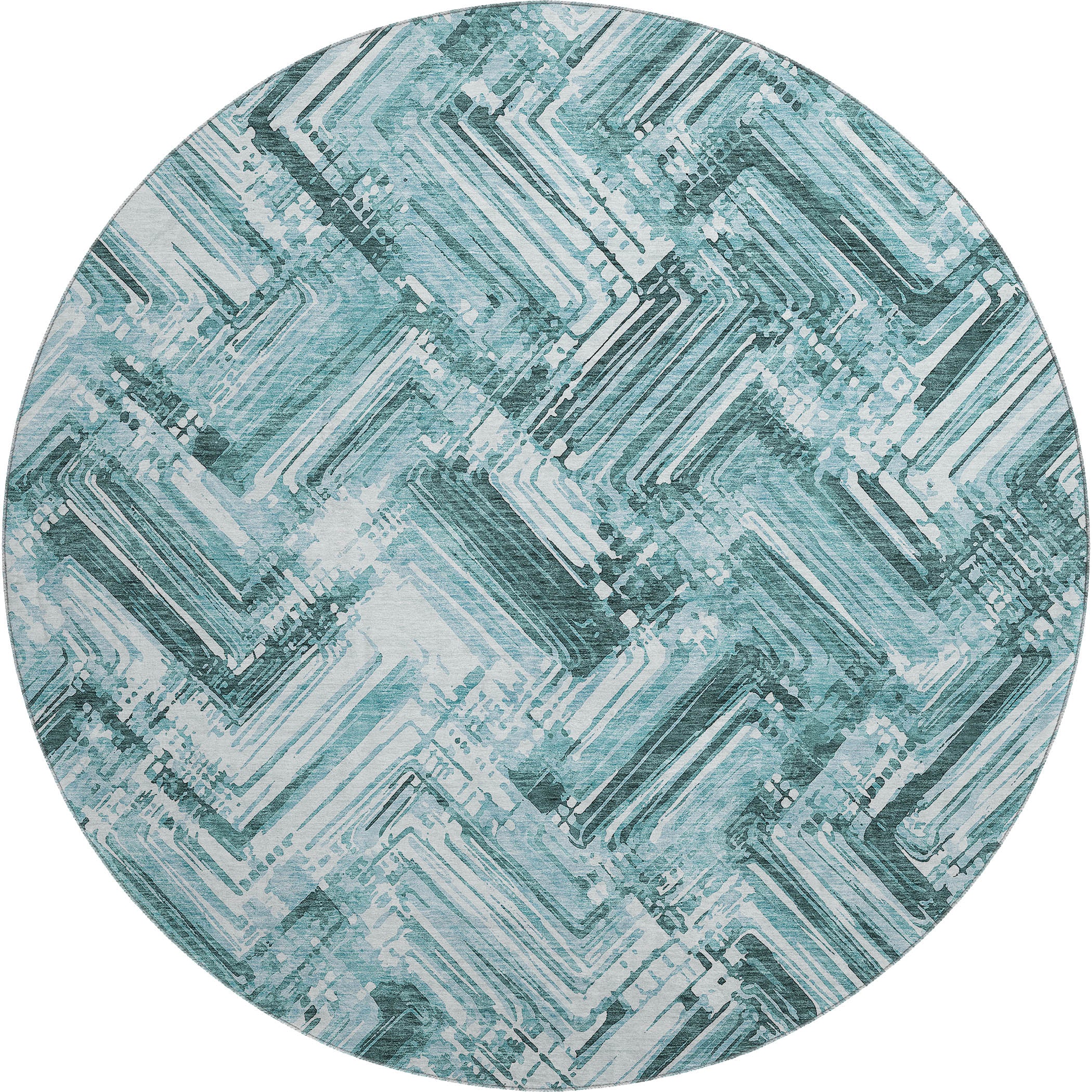 Istanbul Machine Washable Transitional Teal Rug 8' x 8' #shape_Round