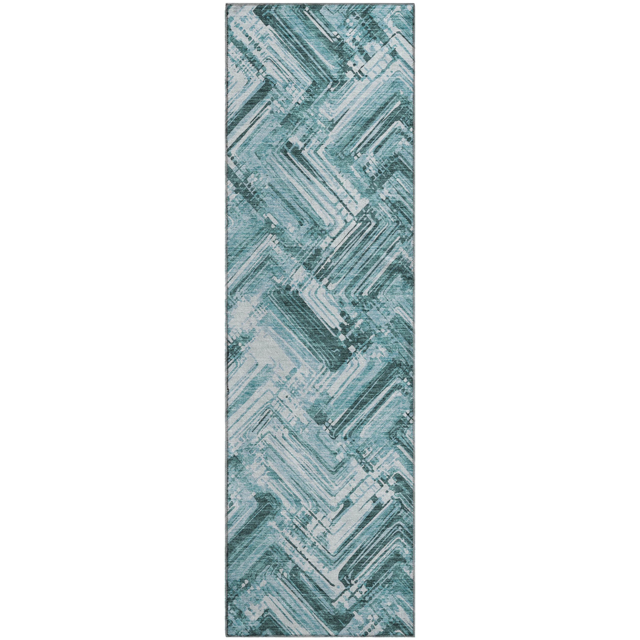 Istanbul Machine Washable Transitional Teal Rug 2'3" x 7'6" #shape_Runner