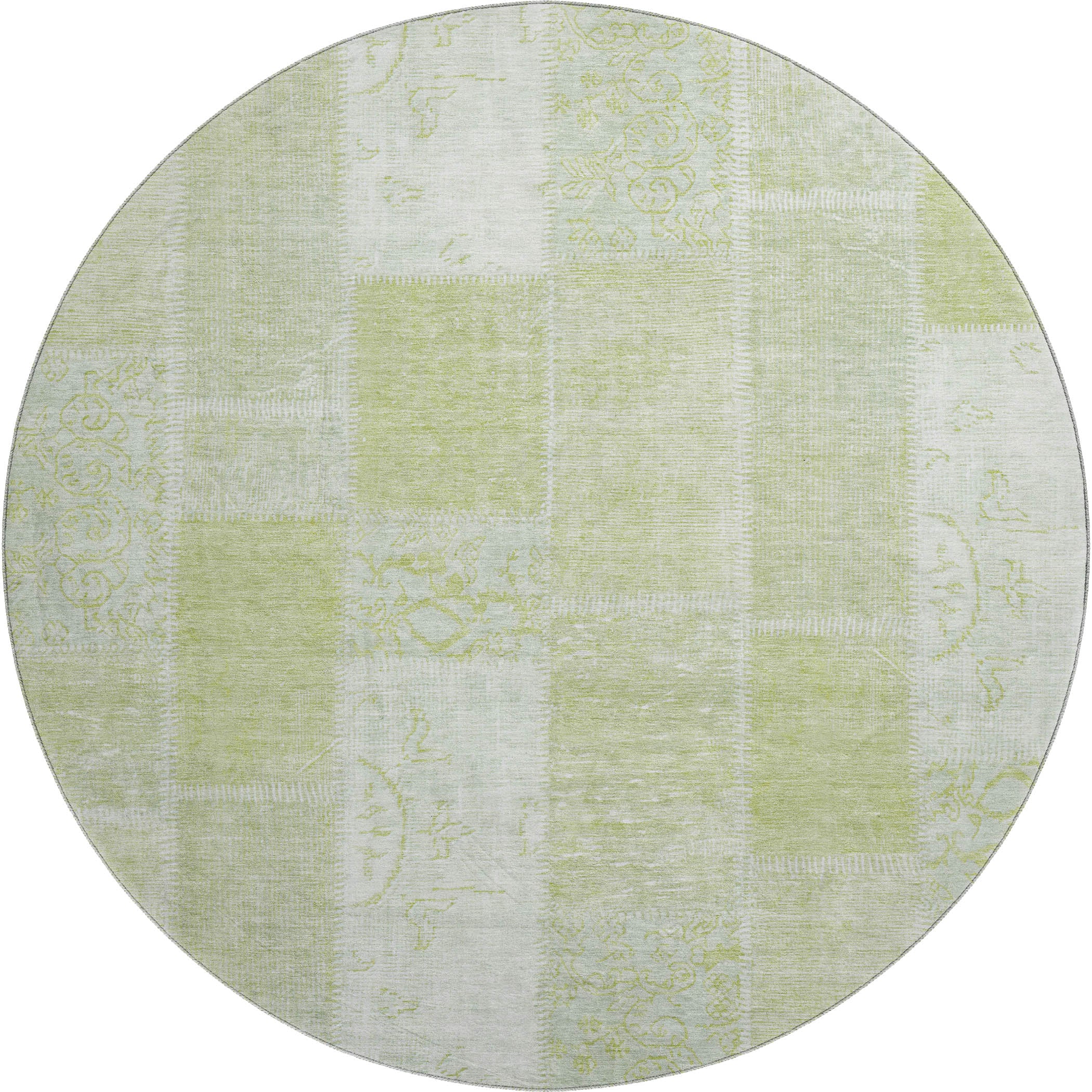 Lima Machine Washable Traditional Aloe Green Rug 8' x 8' #shape_Round