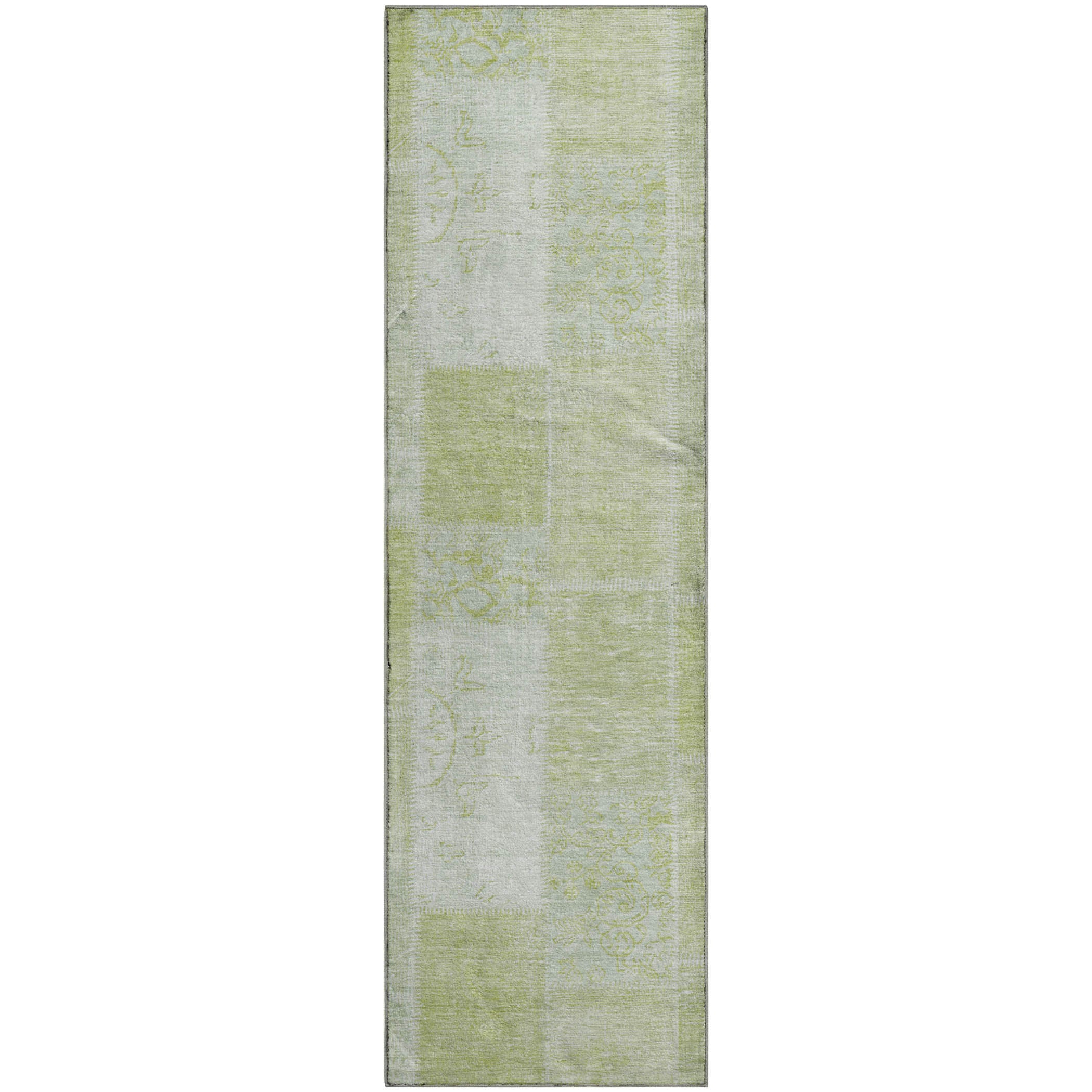 Lima Machine Washable Traditional Aloe Green Rug 2'3" x 7'6" #shape_Runner