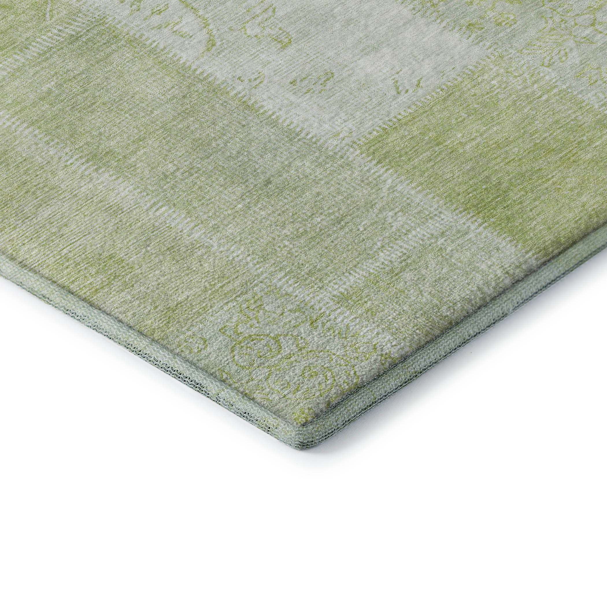 Lima Machine Washable Traditional Aloe Green Rug 1'8" x 2'6" #shape_Rectangle