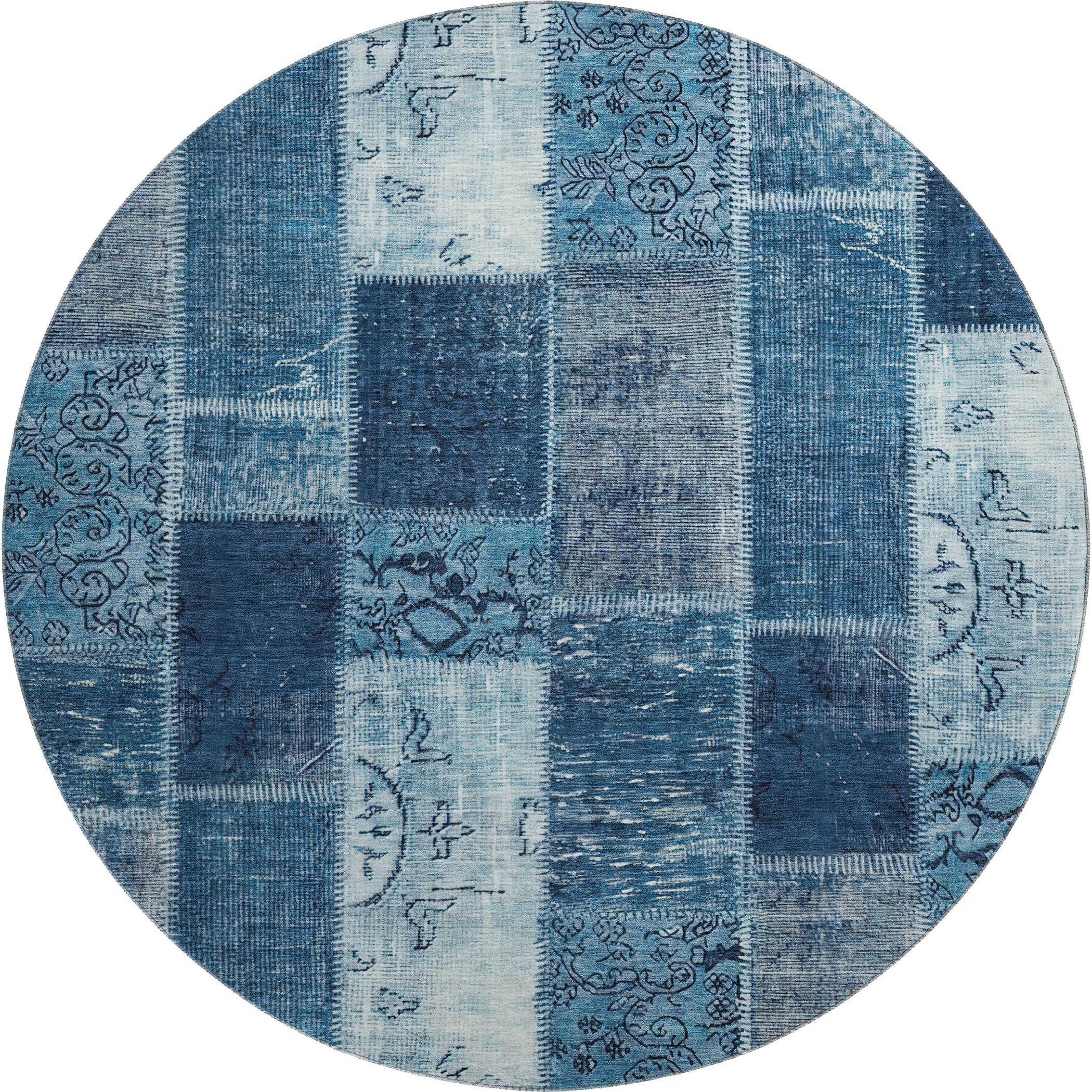 Lima Machine Washable Traditional Blue Rug 8' x 8' #shape_Round