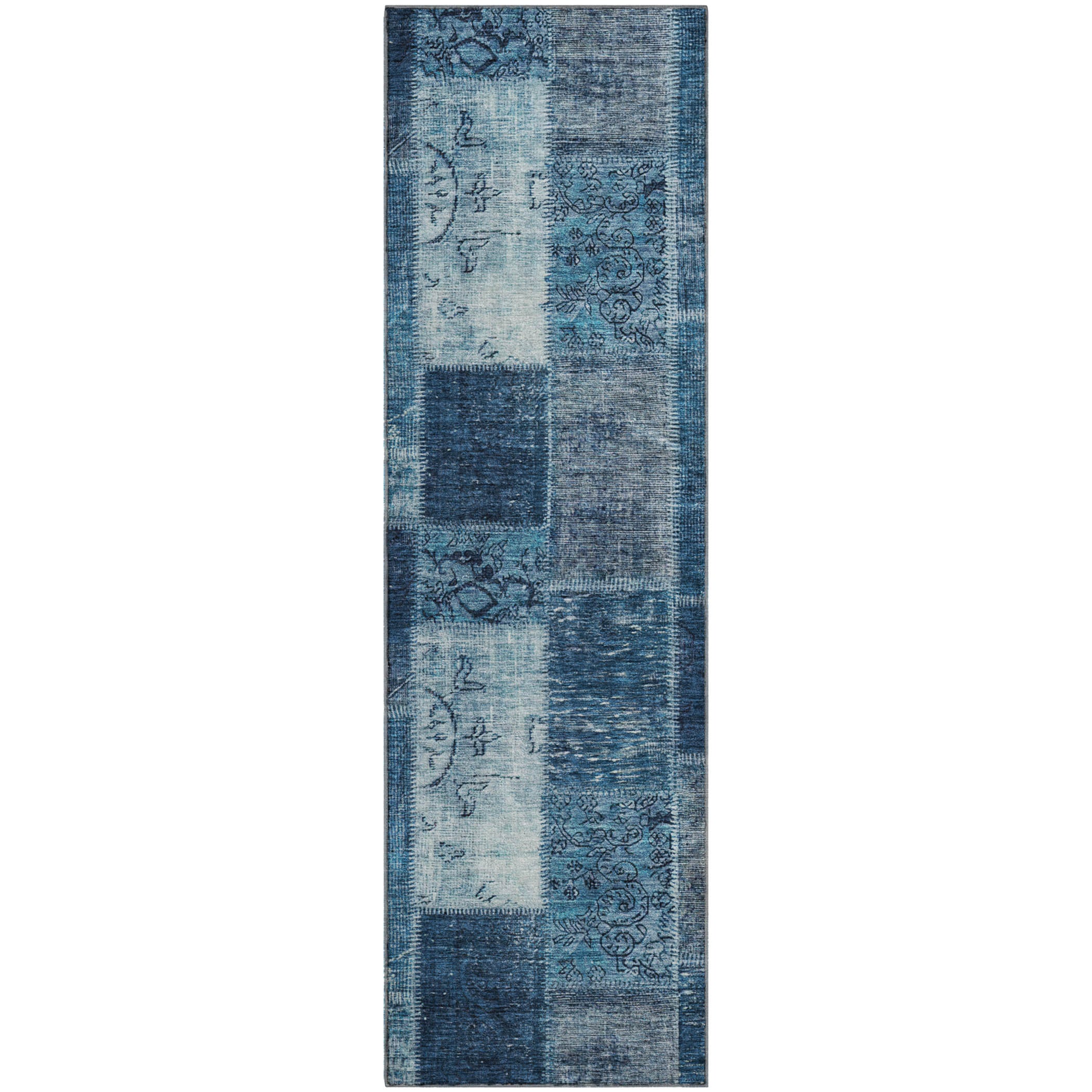 Lima Machine Washable Traditional Blue Rug 2'3" x 7'6" #shape_Runner
