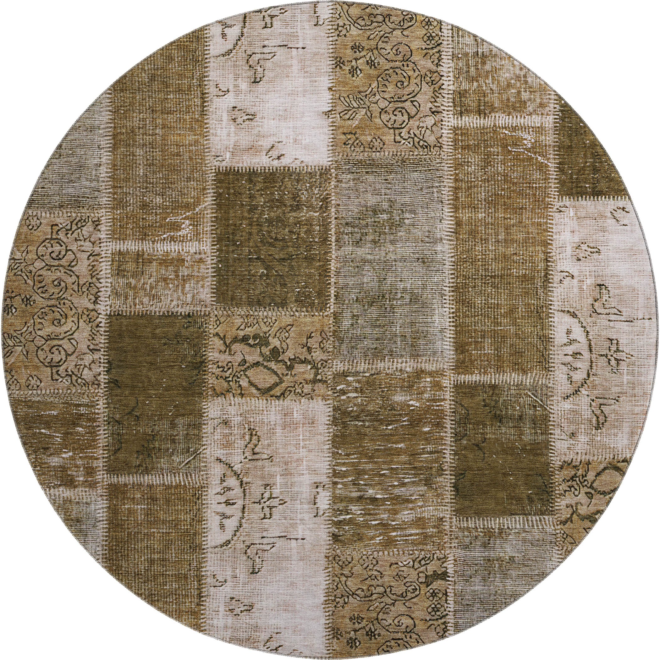 Lima Machine Washable Traditional Brown Rug 8' x 8' #shape_Round