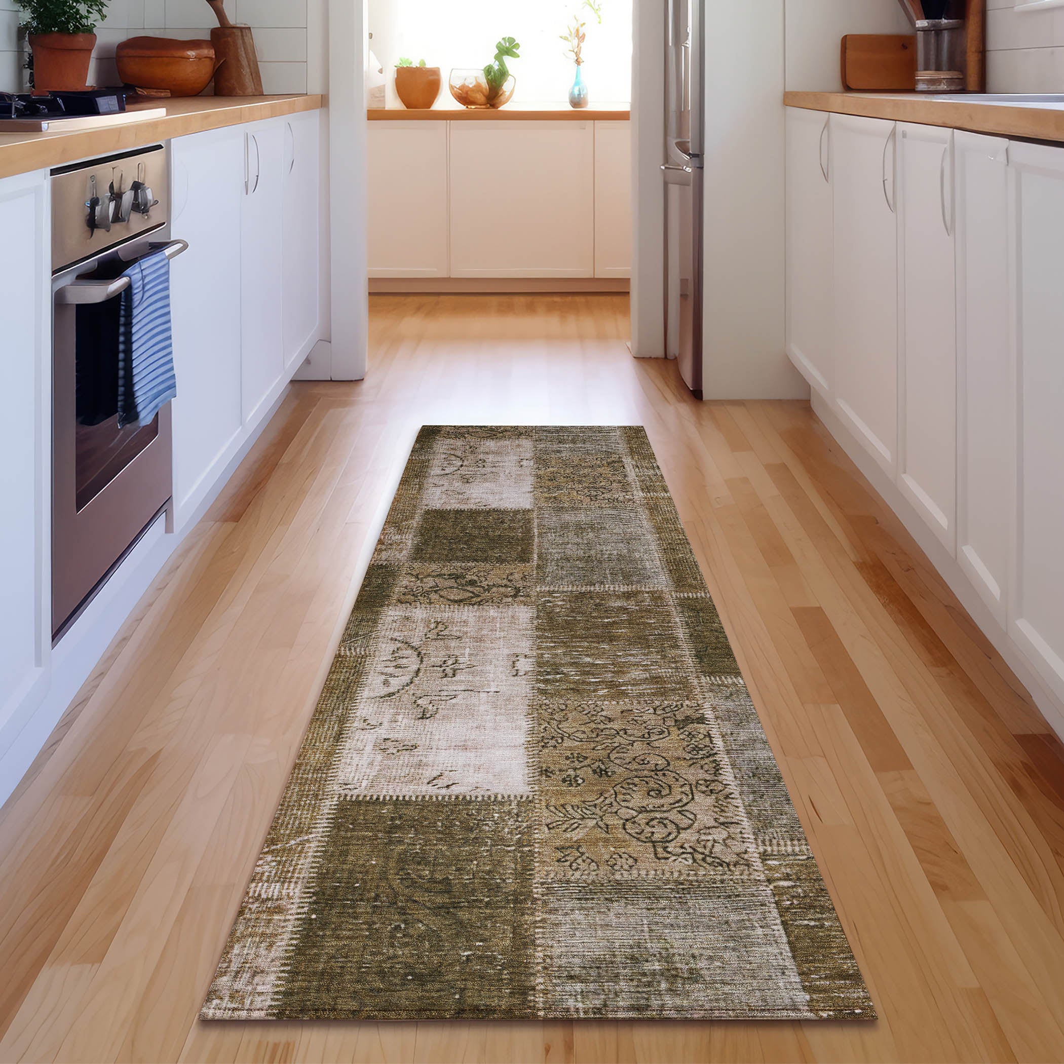 Lima Machine Washable Traditional Brown Rug 2'3" x 7'6" #shape_Runner