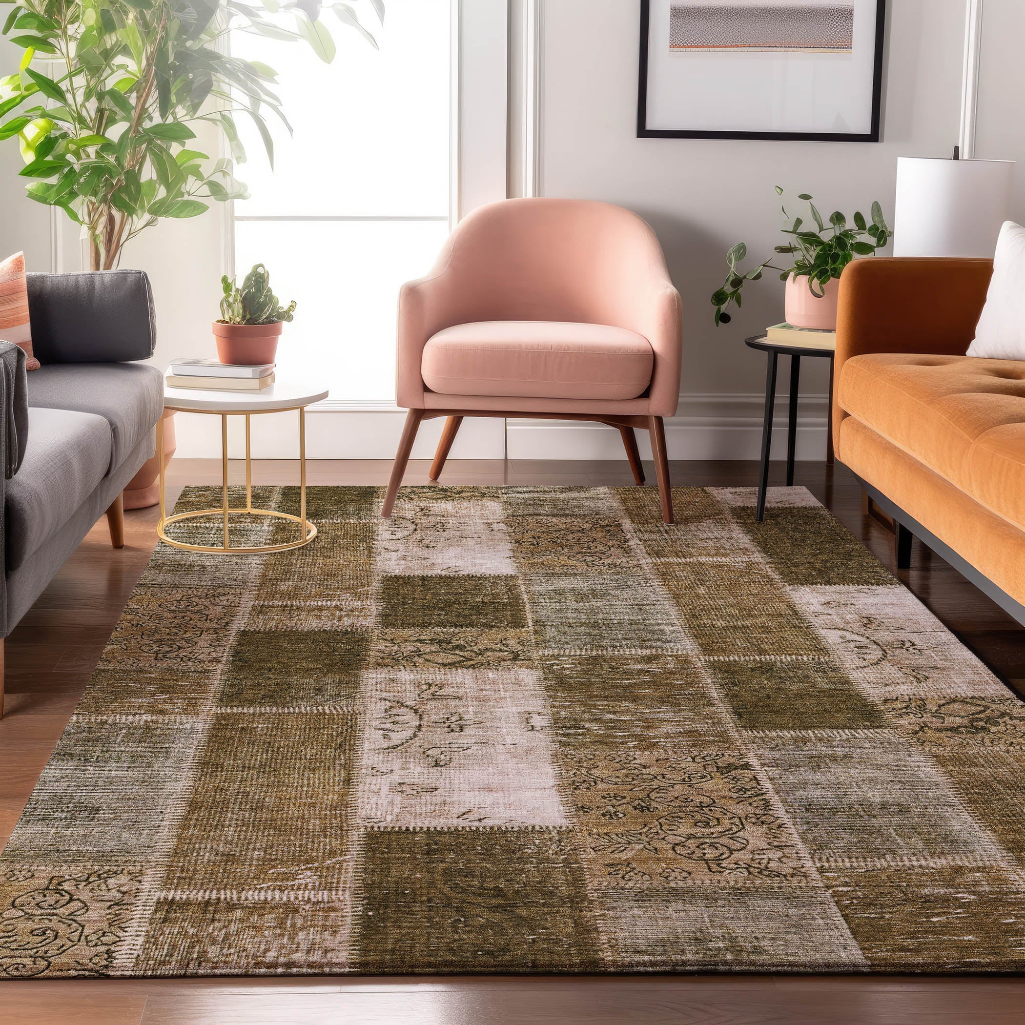 Lima Machine Washable Traditional Brown Rug 2'6" x 3'10" #shape_Rectangle