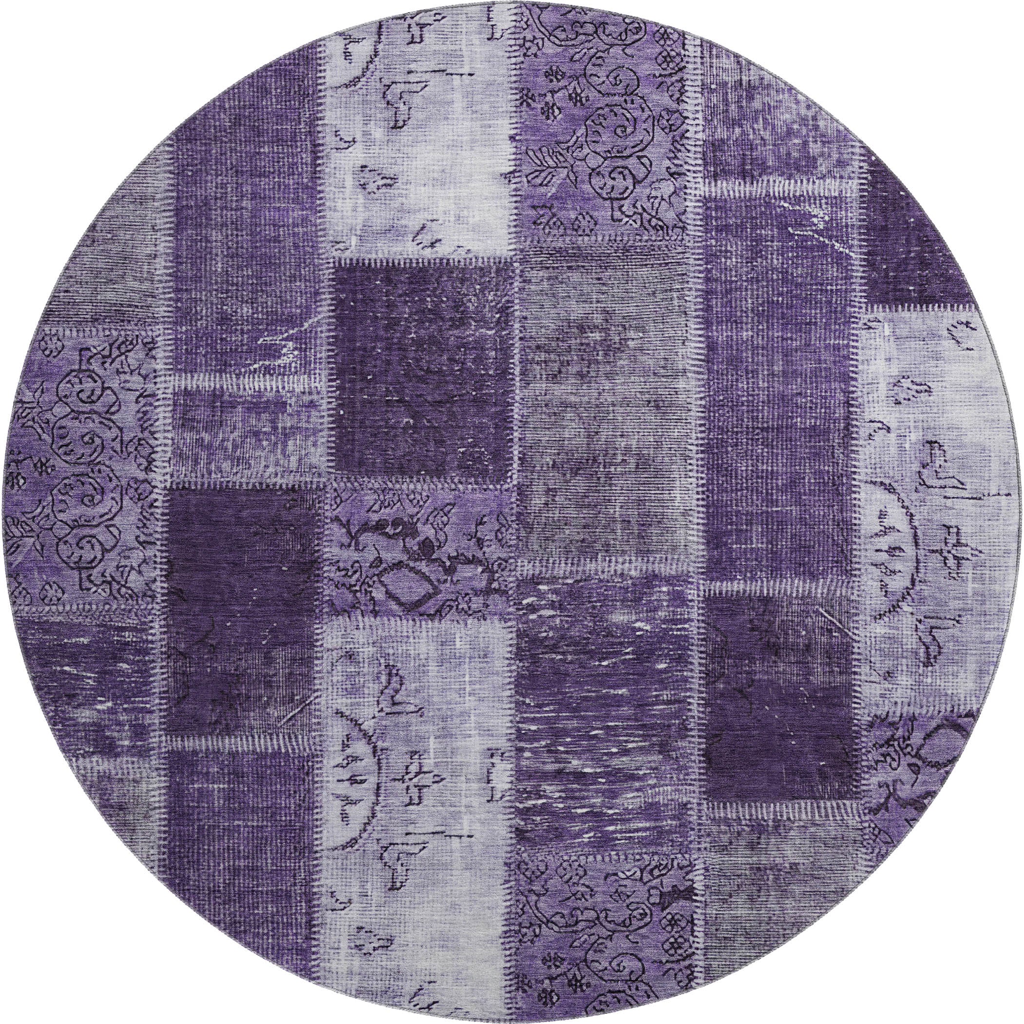 Lima Machine Washable Traditional Purple Rug 8' x 8' #shape_Round