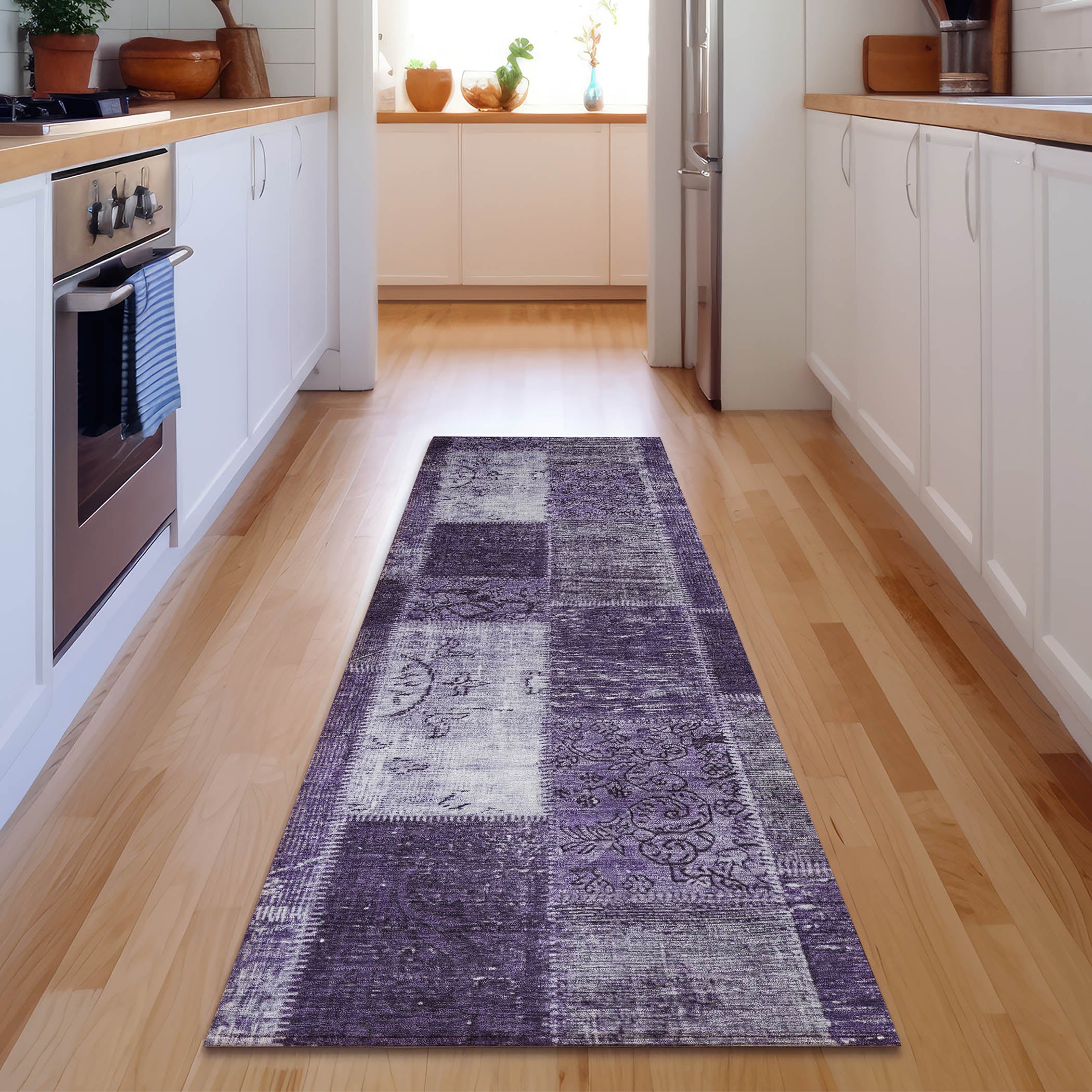 Lima Machine Washable Traditional Purple Rug 2'3" x 7'6" #shape_Runner
