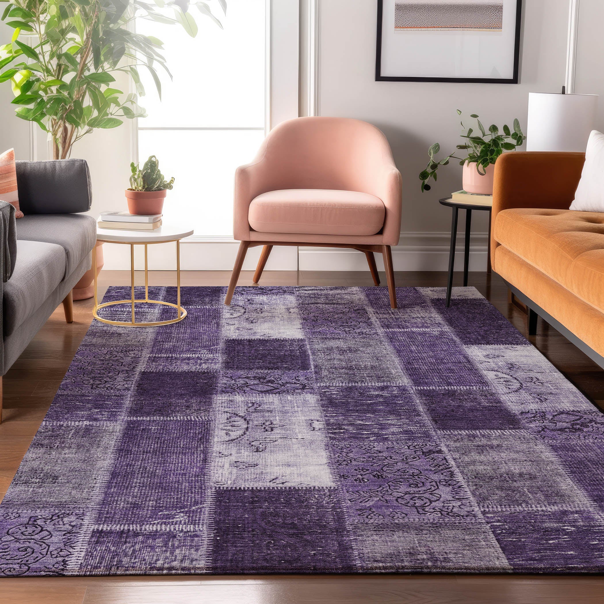 Lima Machine Washable Traditional Purple Rug 2'6" x 3'10" #shape_Rectangle