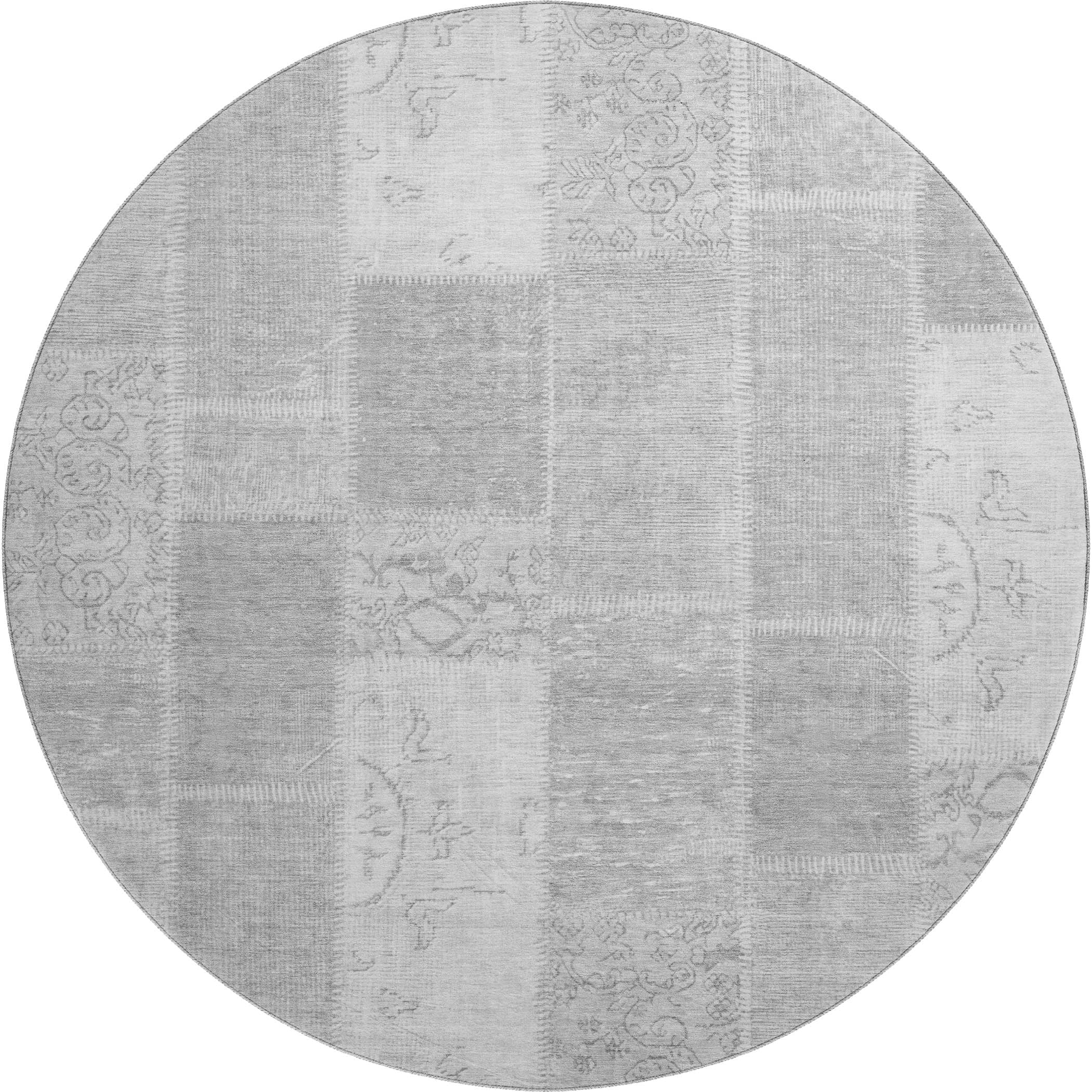 Lima Machine Washable Traditional Silver Gray Rug 8' x 8' #shape_Round