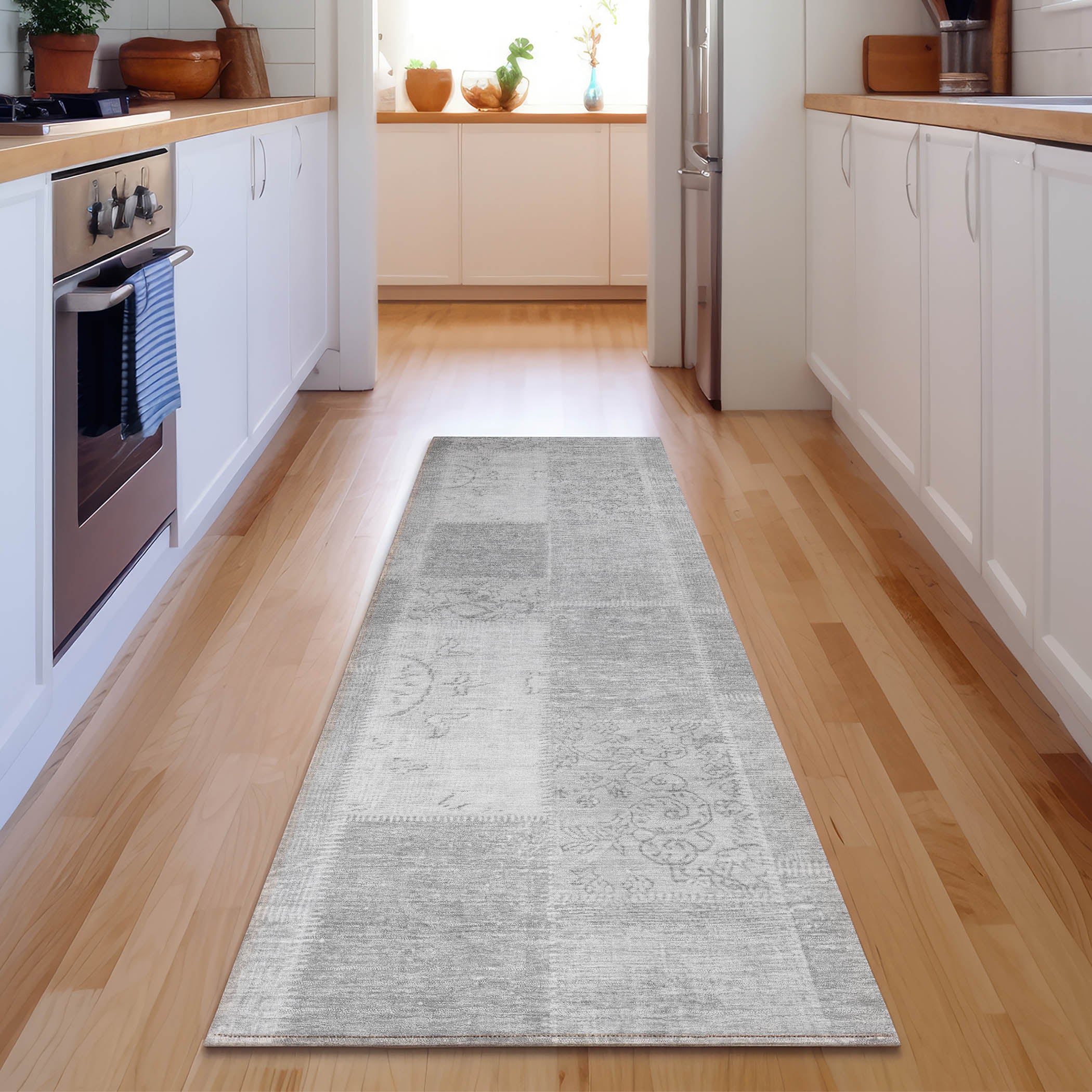 Lima Machine Washable Traditional Silver Gray Rug 2'3" x 7'6" #shape_Runner