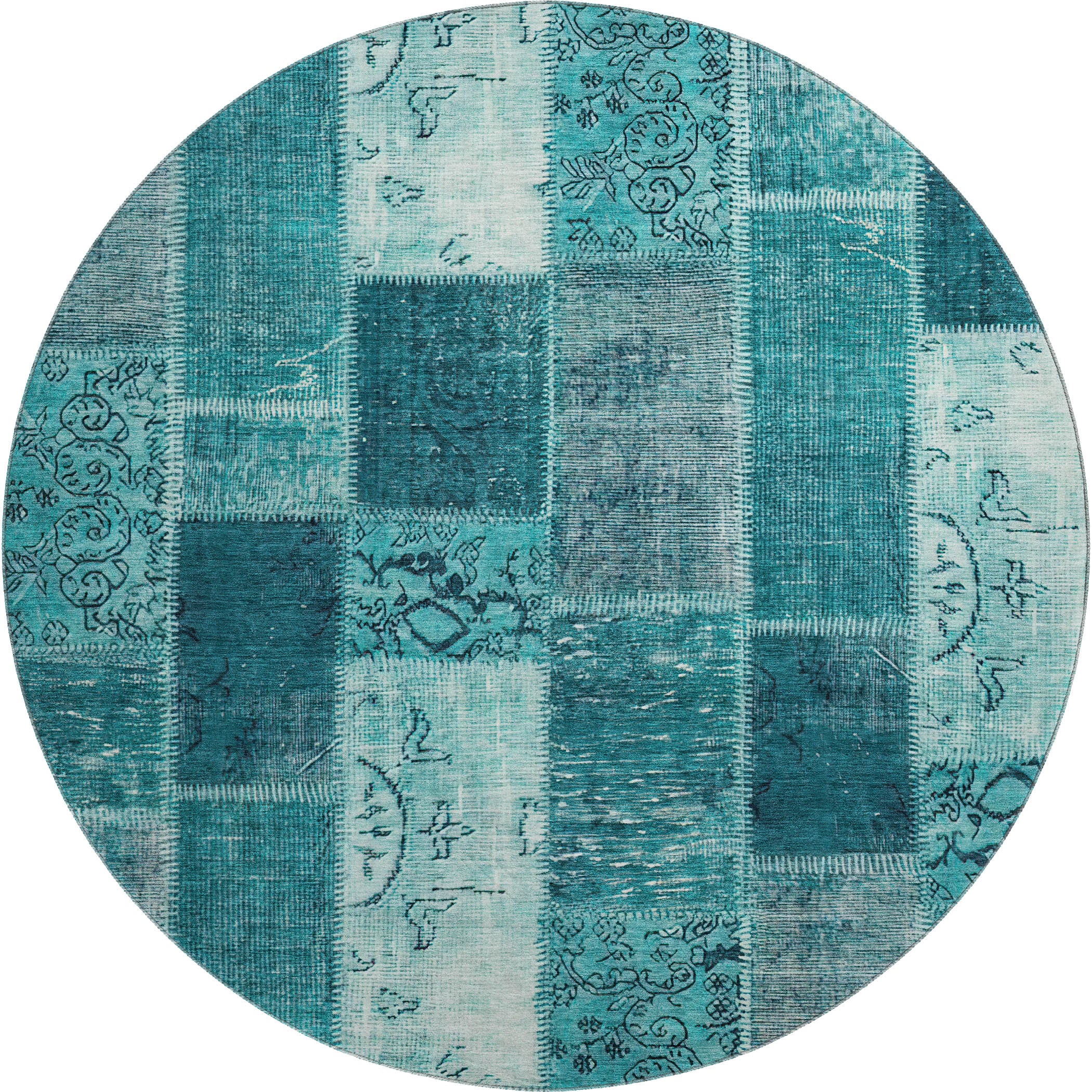 Lima Machine Washable Traditional Teal Rug 8' x 8' #shape_Round