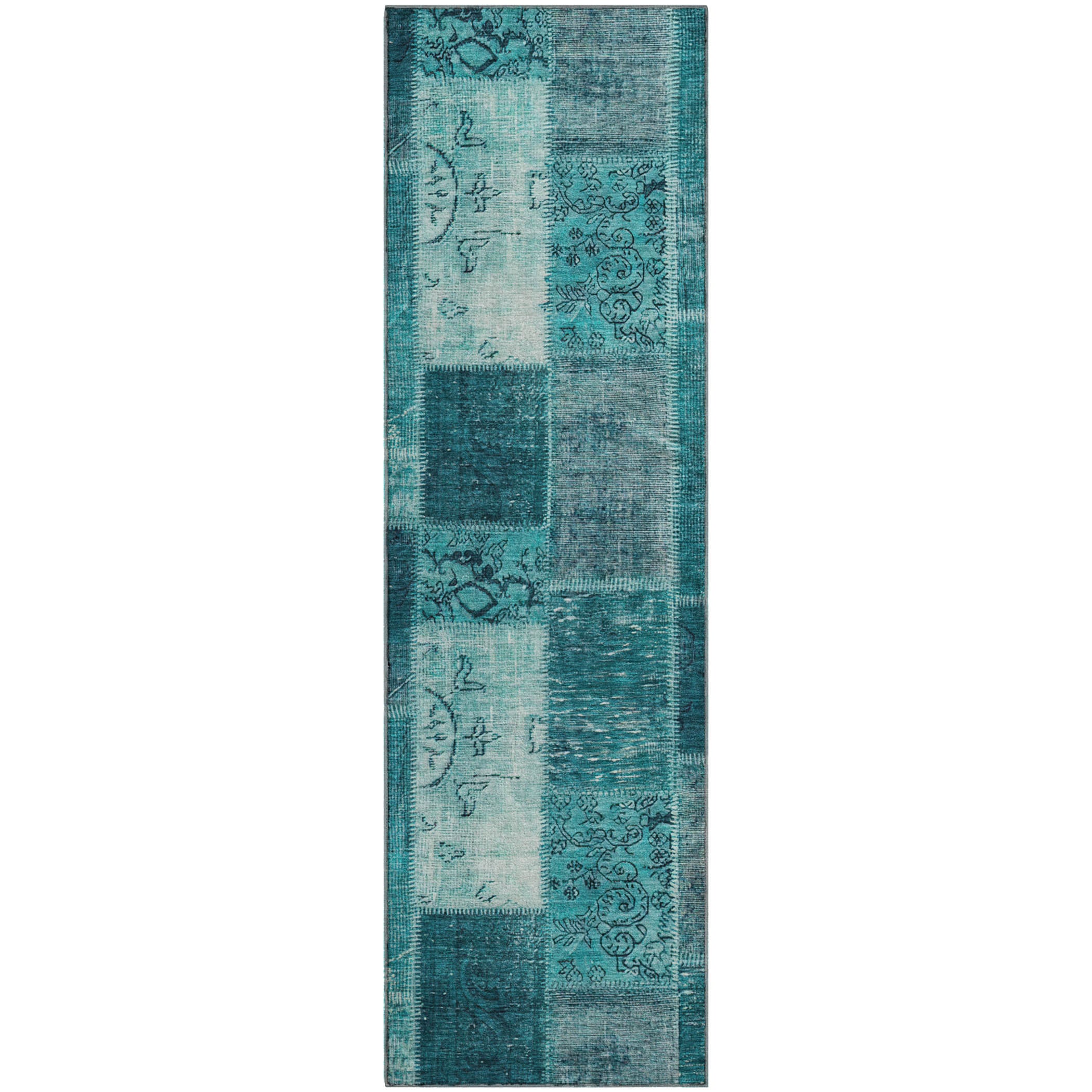 Lima Machine Washable Traditional Teal Rug 2'3" x 7'6" #shape_Runner