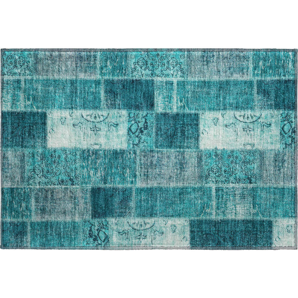 Lima Machine Washable Traditional Teal Rug 1'8" x 2'6"