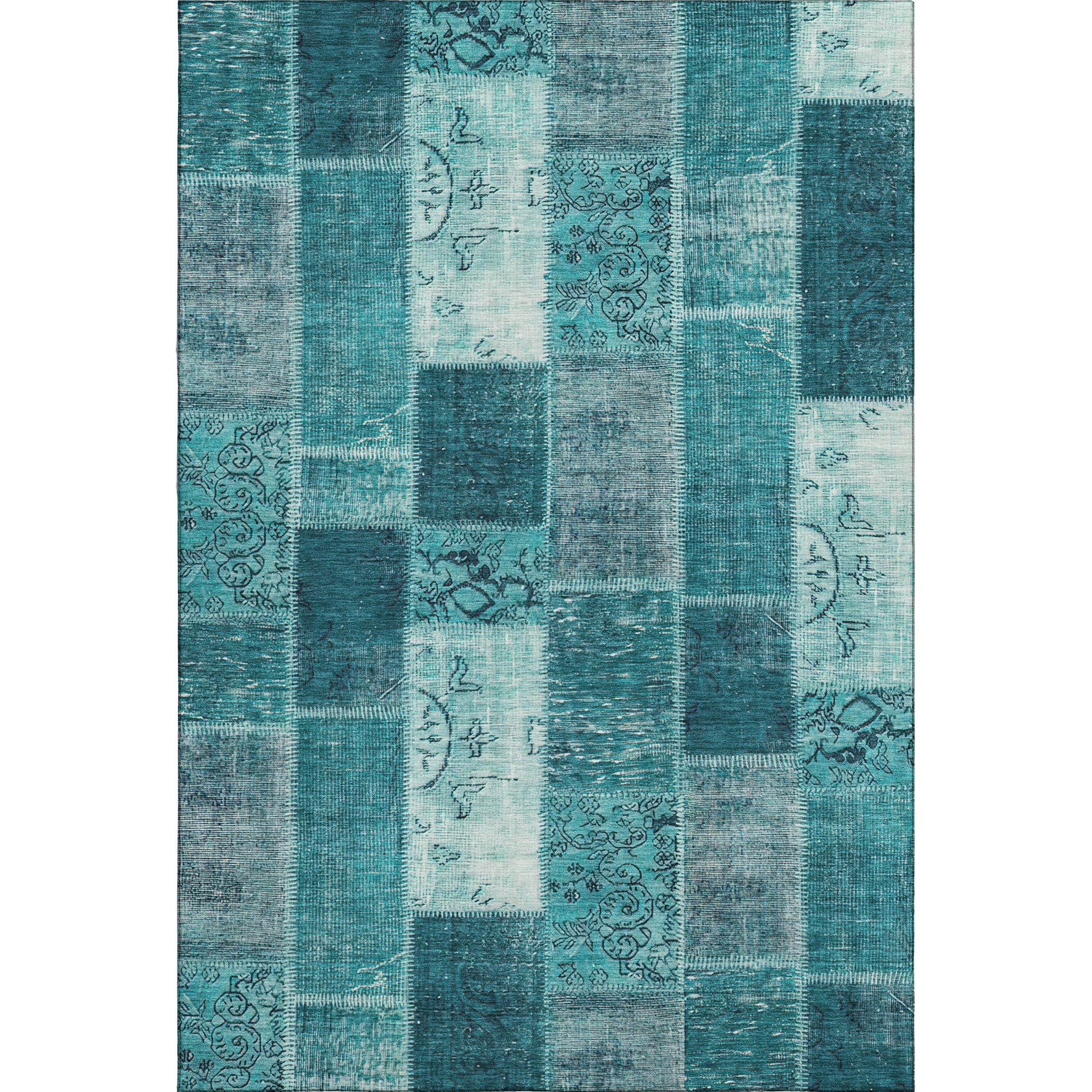 Lima Machine Washable Traditional Teal Rug 2'6" x 3'10" #shape_Rectangle