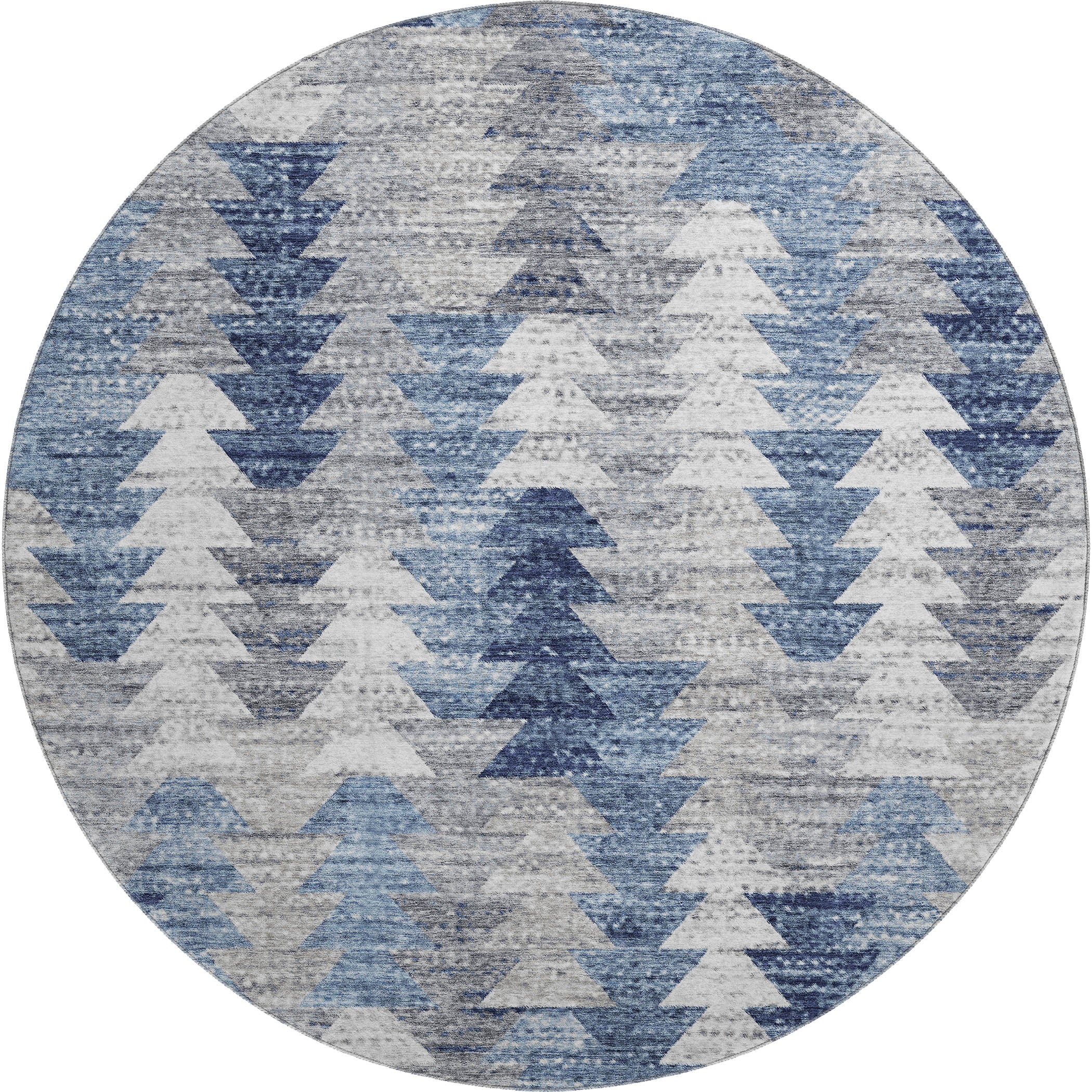 Luang Prabang Machine Washable Transitional Blue Rug 8' x 8' #shape_Round
