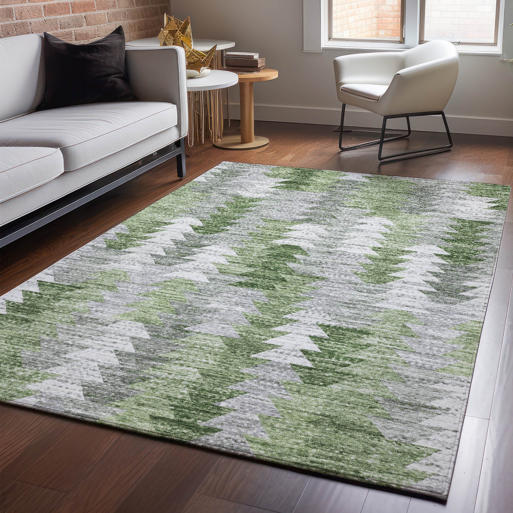Luang Prabang Machine Washable Transitional Green Rug 2'6" x 3'10" #shape_Rectangle