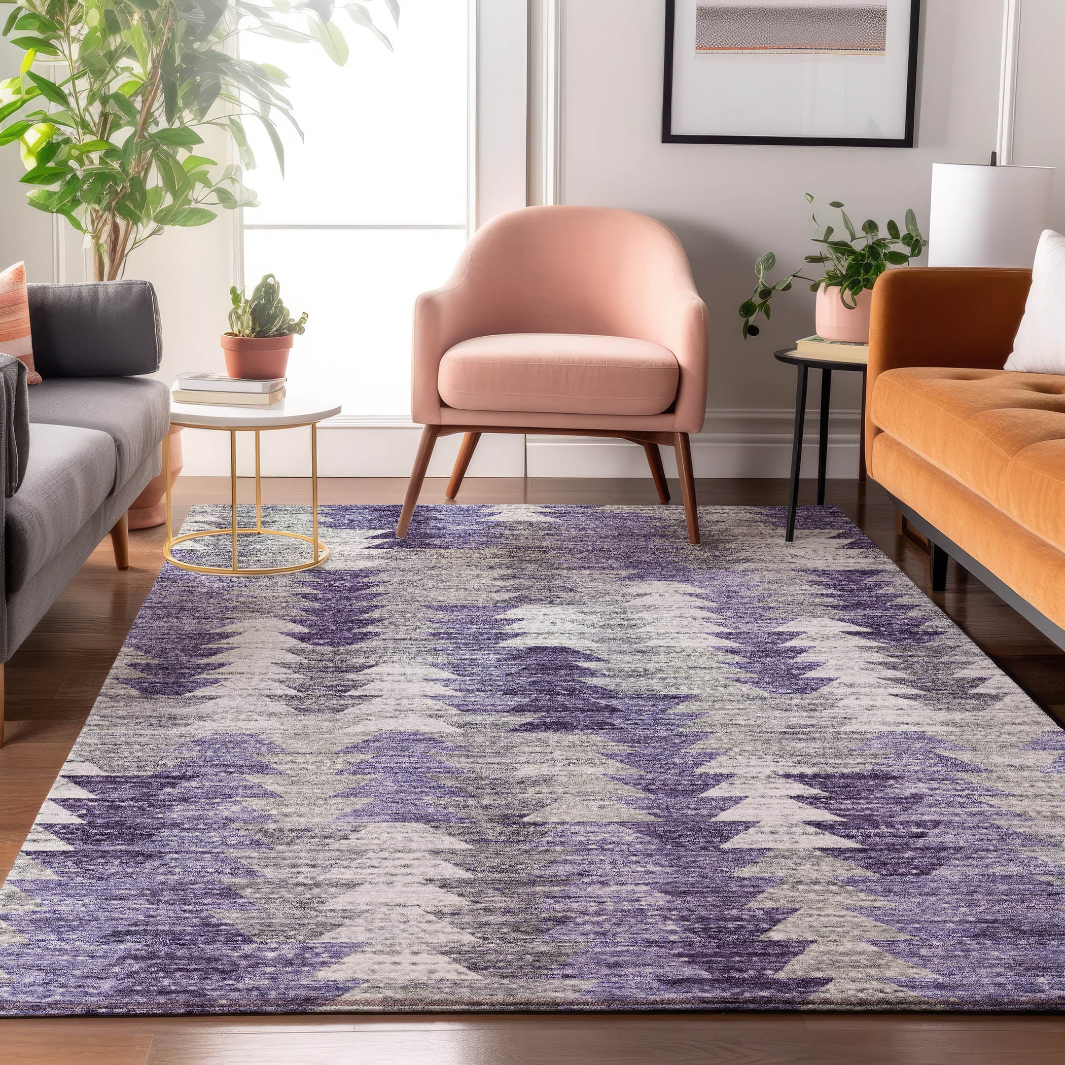 Luang Prabang Machine Washable Transitional Purple Rug 2'6" x 3'10" #shape_Rectangle