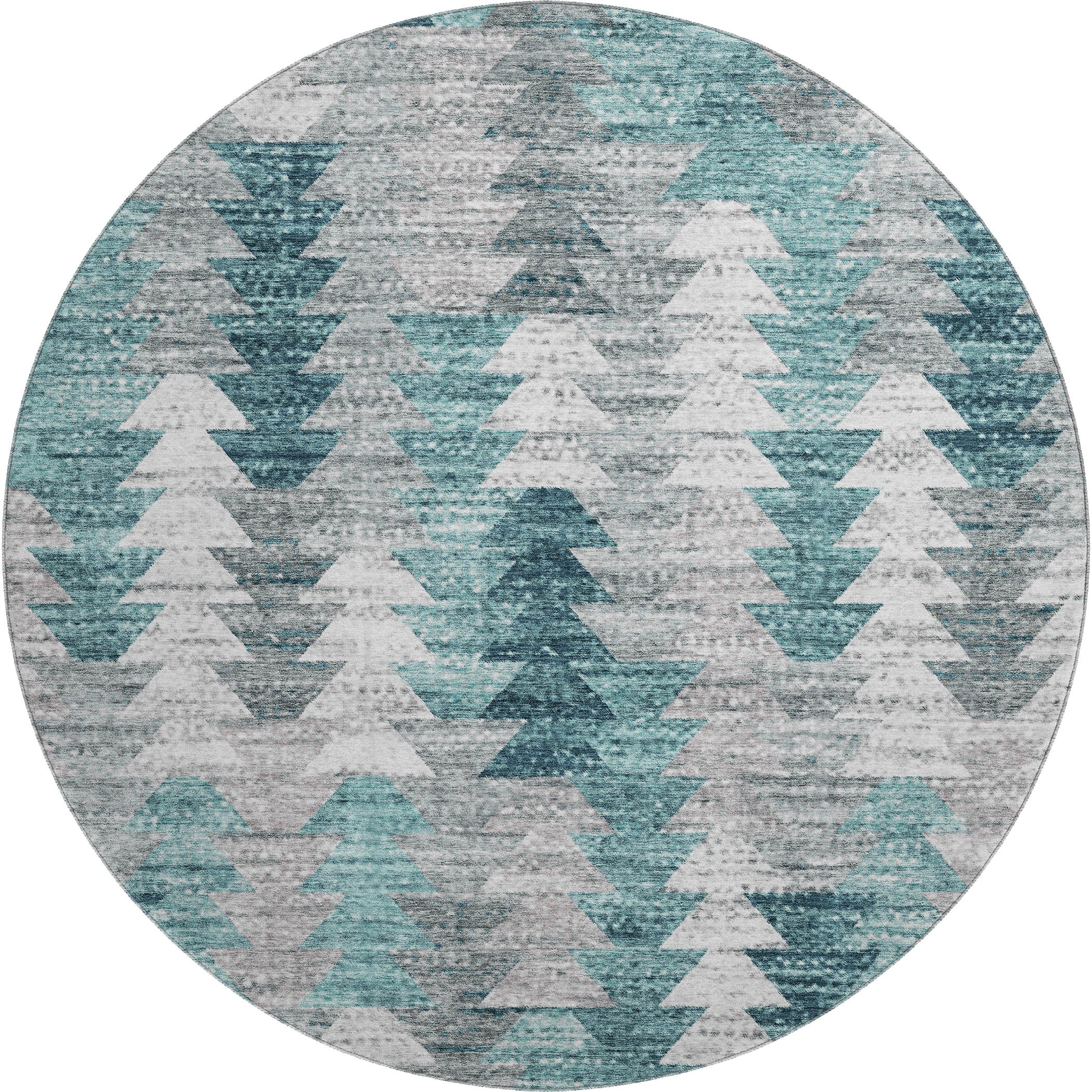 Luang Prabang Machine Washable Transitional Teal Rug 8' x 8' #shape_Round
