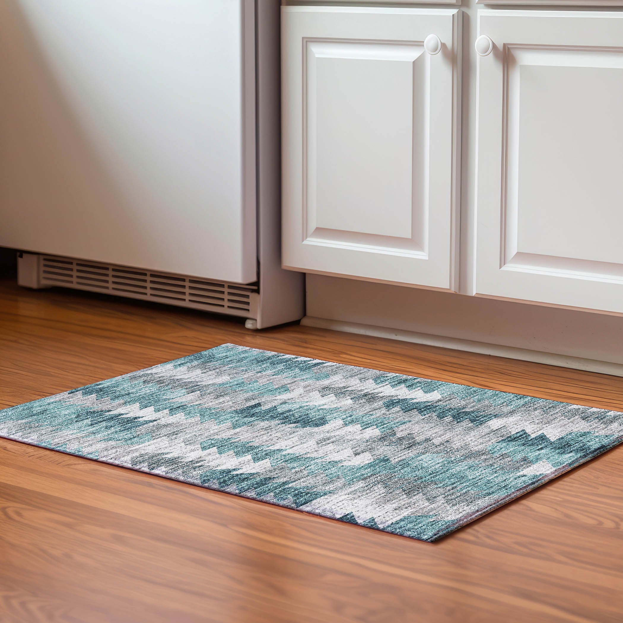 Luang Prabang Machine Washable Transitional Teal Rug 1'8" x 2'6" #shape_Rectangle