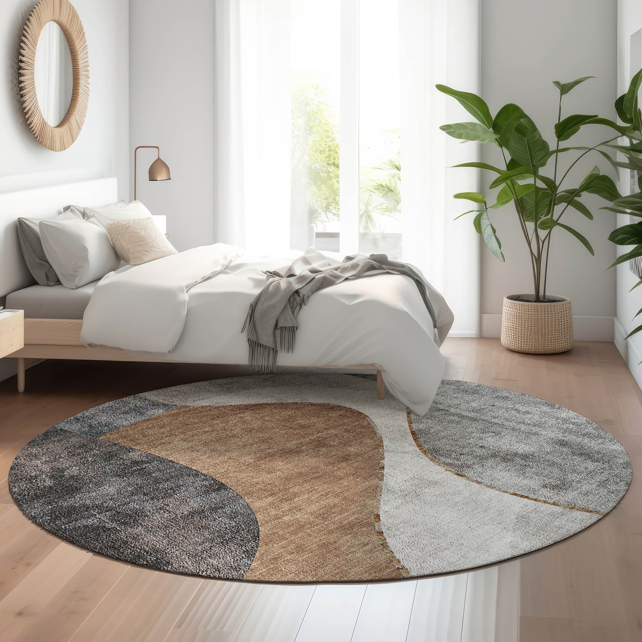 Valletta Machine Washable Transitional Gray Rug 8' x 8' #shape_Round