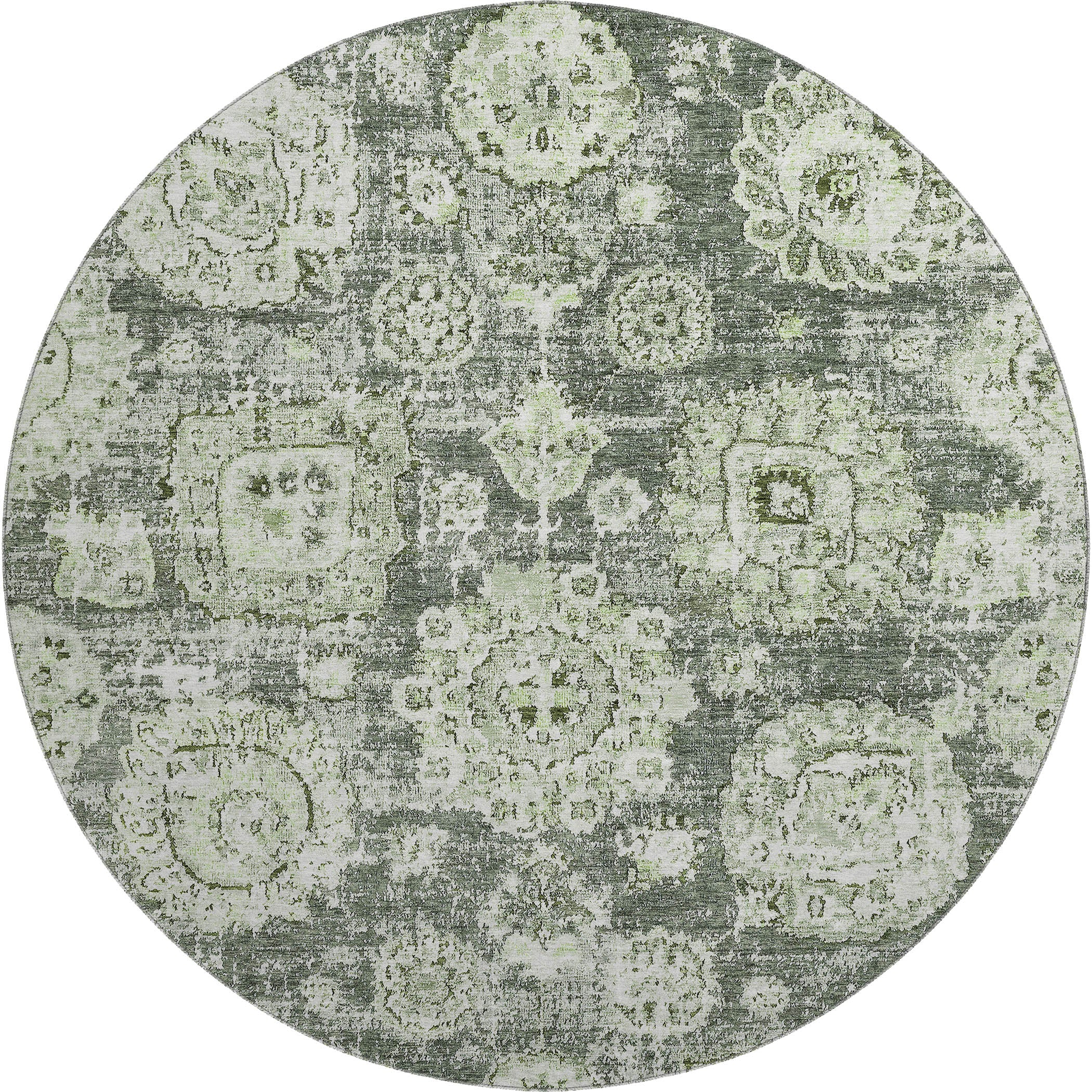 Rome Machine Washable Transitional Aloe Green Rug 8' x 8' #shape_Round