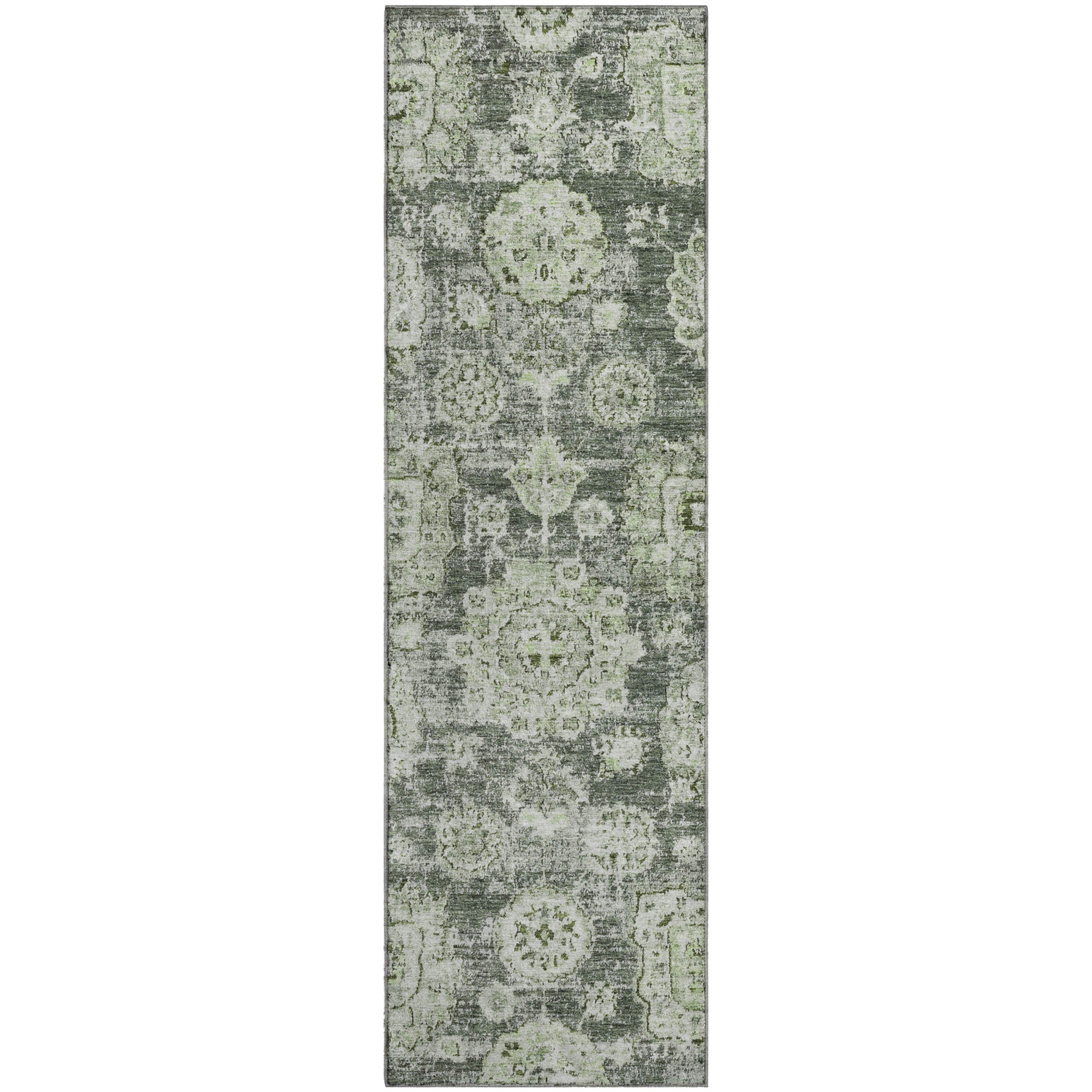 Rome Machine Washable Transitional Aloe Green Rug 2'3" x 7'6" #shape_Runner