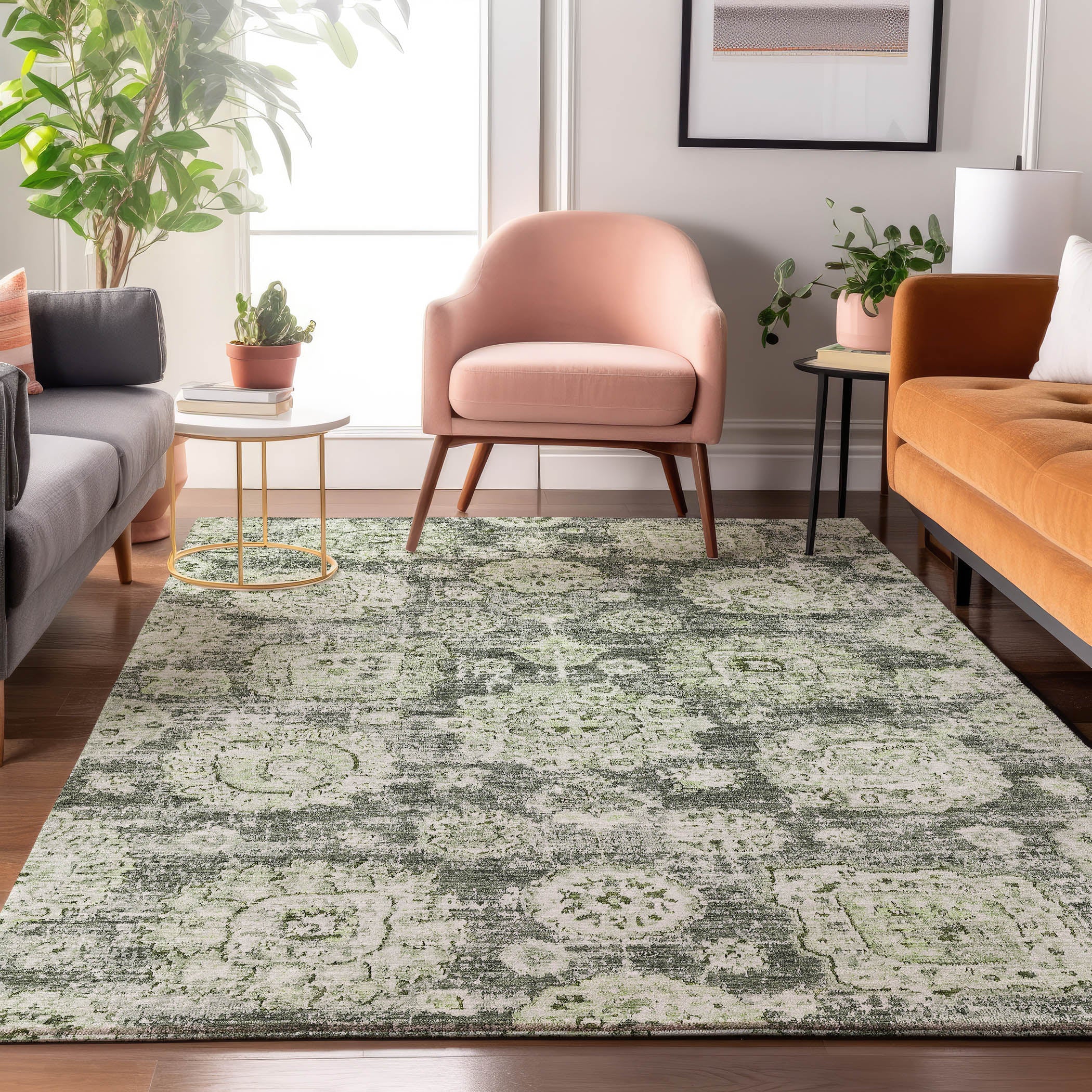 Rome Machine Washable Transitional Aloe Green Rug 2'6" x 3'10" #shape_Rectangle