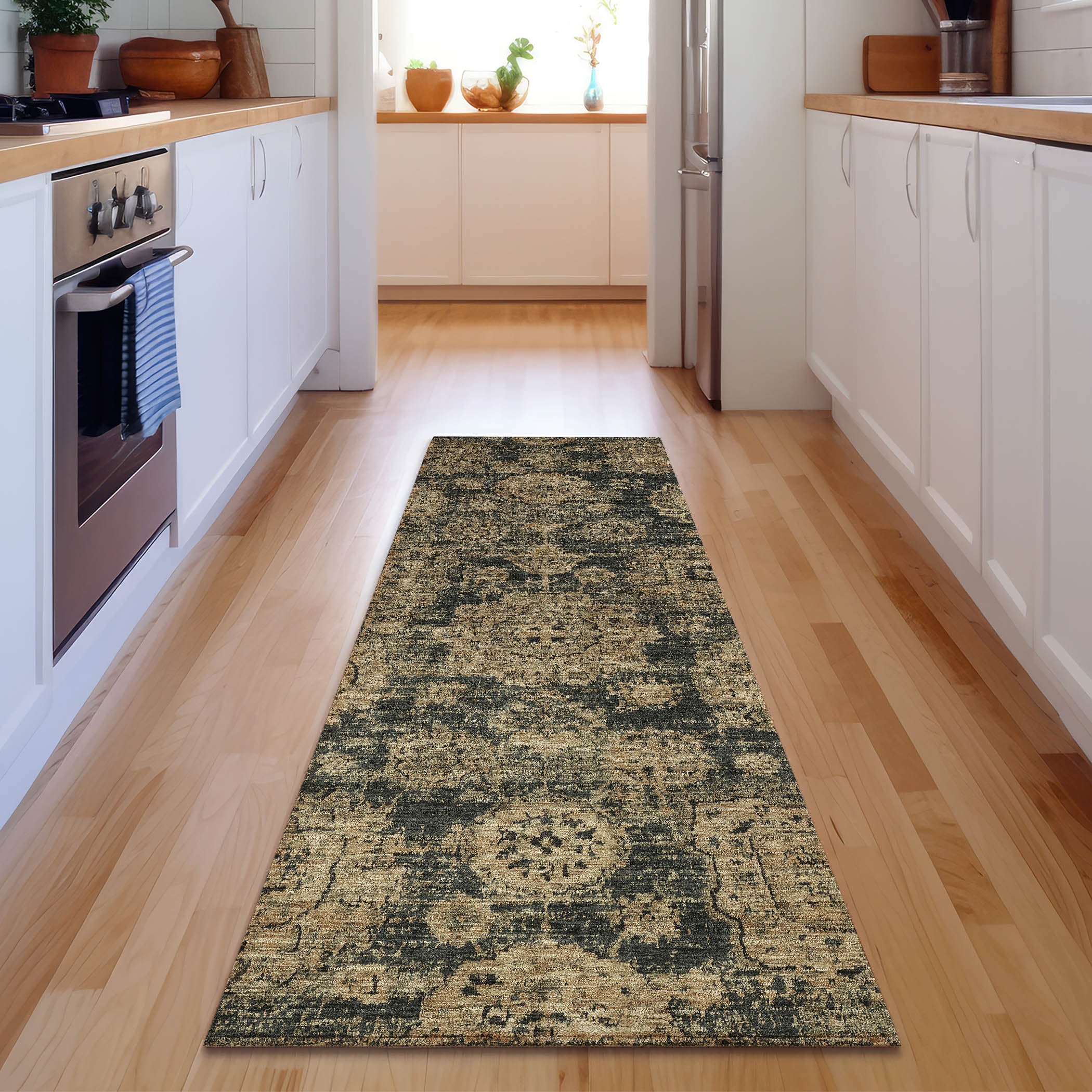 Rome Machine Washable Transitional Charcoal Gray Rug 2'3" x 7'6" #shape_Runner