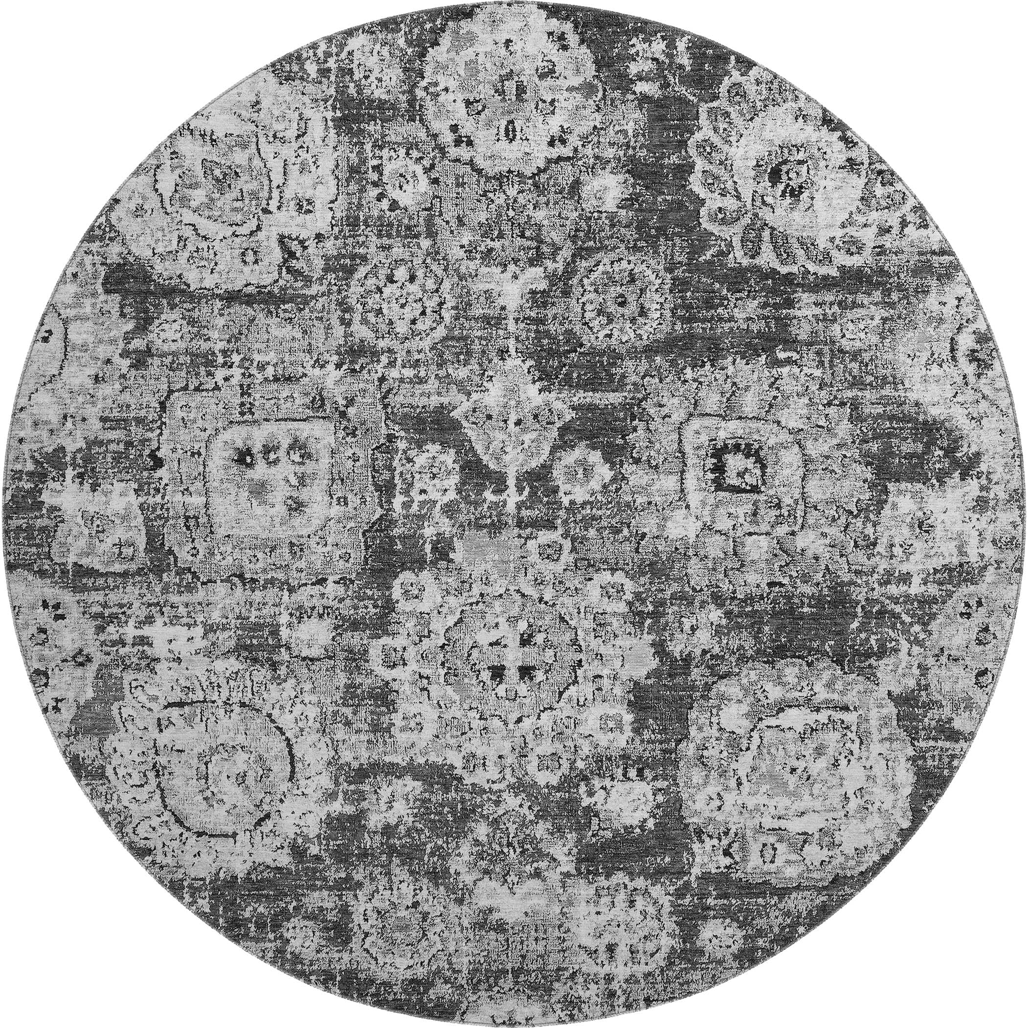 Rome Machine Washable Transitional Gray Rug 8' x 8' #shape_Round