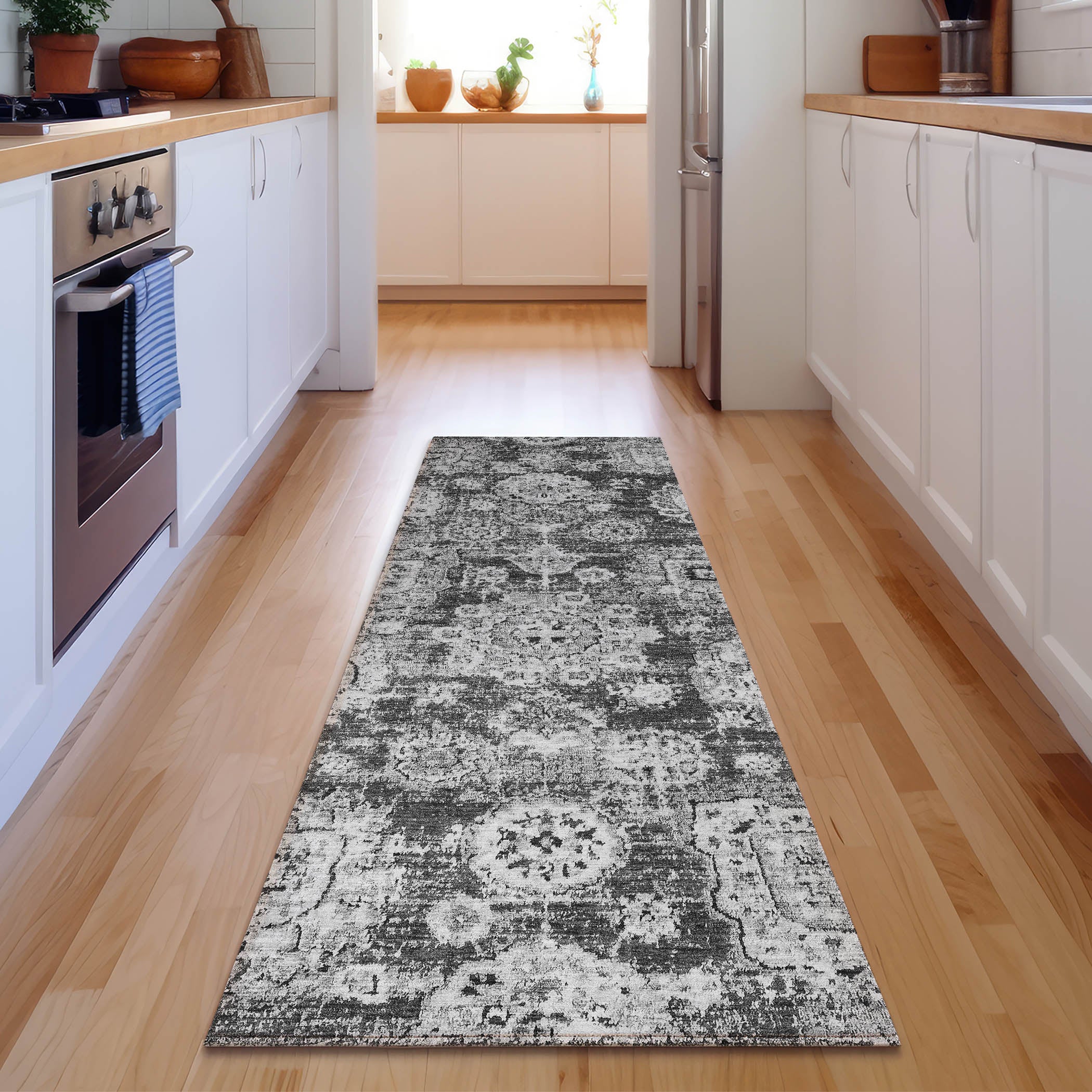 Rome Machine Washable Transitional Gray Rug 2'3" x 7'6" #shape_Runner