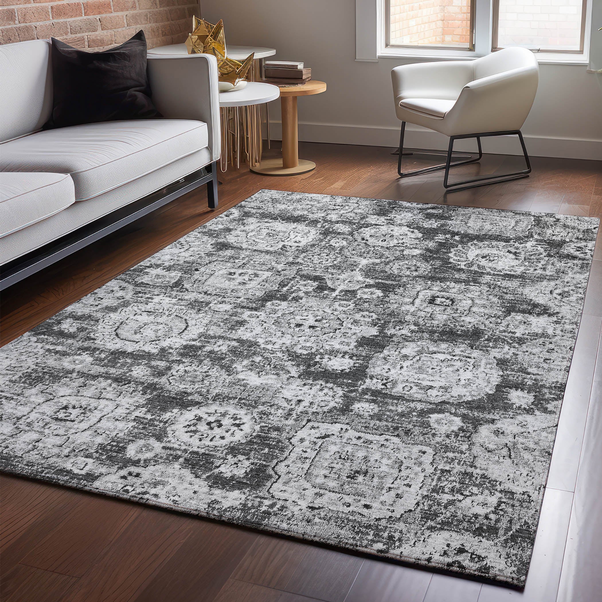 Rome Machine Washable Transitional Gray Rug 2'6" x 3'10" #shape_Rectangle