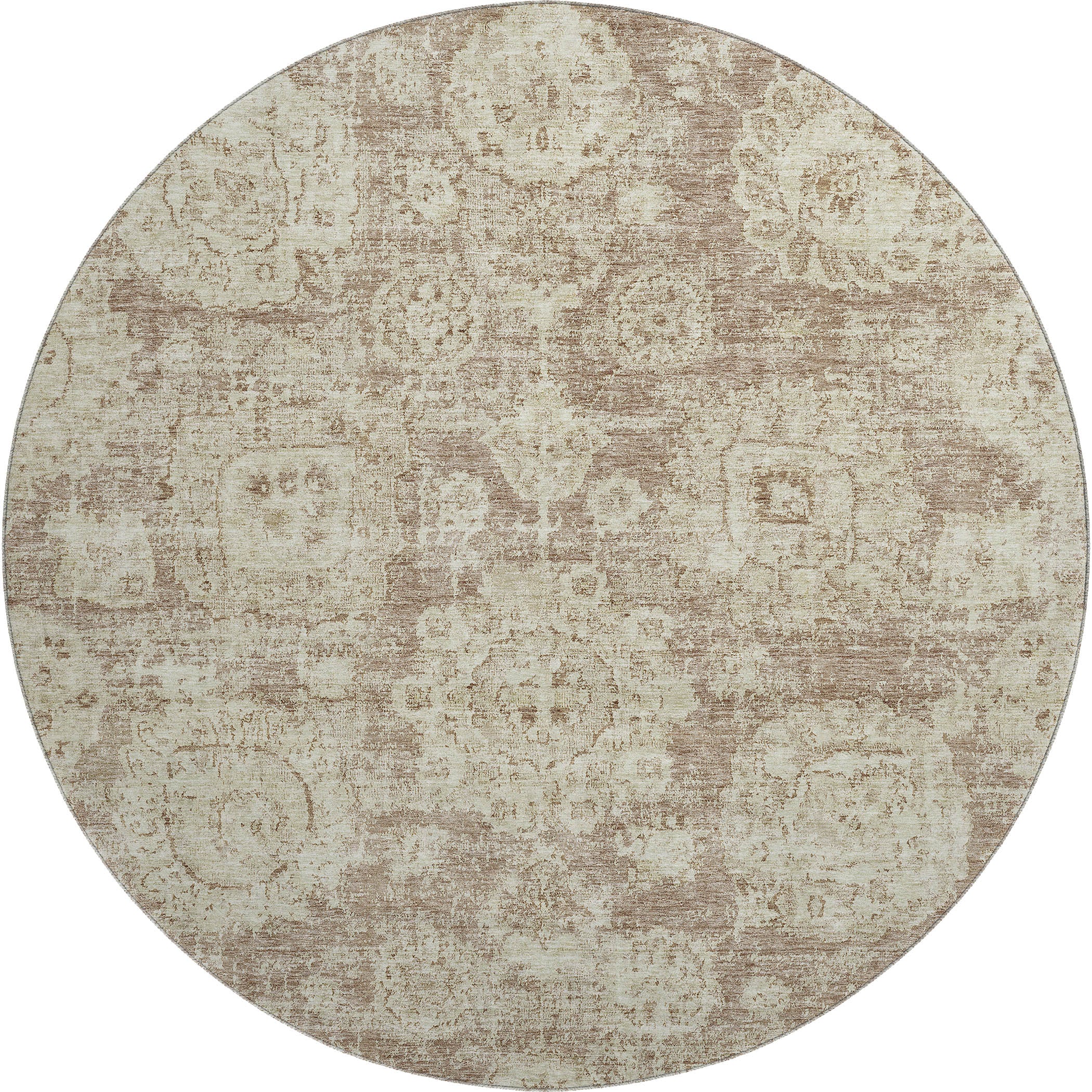 Rome Machine Washable Transitional Mocha Brown Rug 8' x 8' #shape_Round