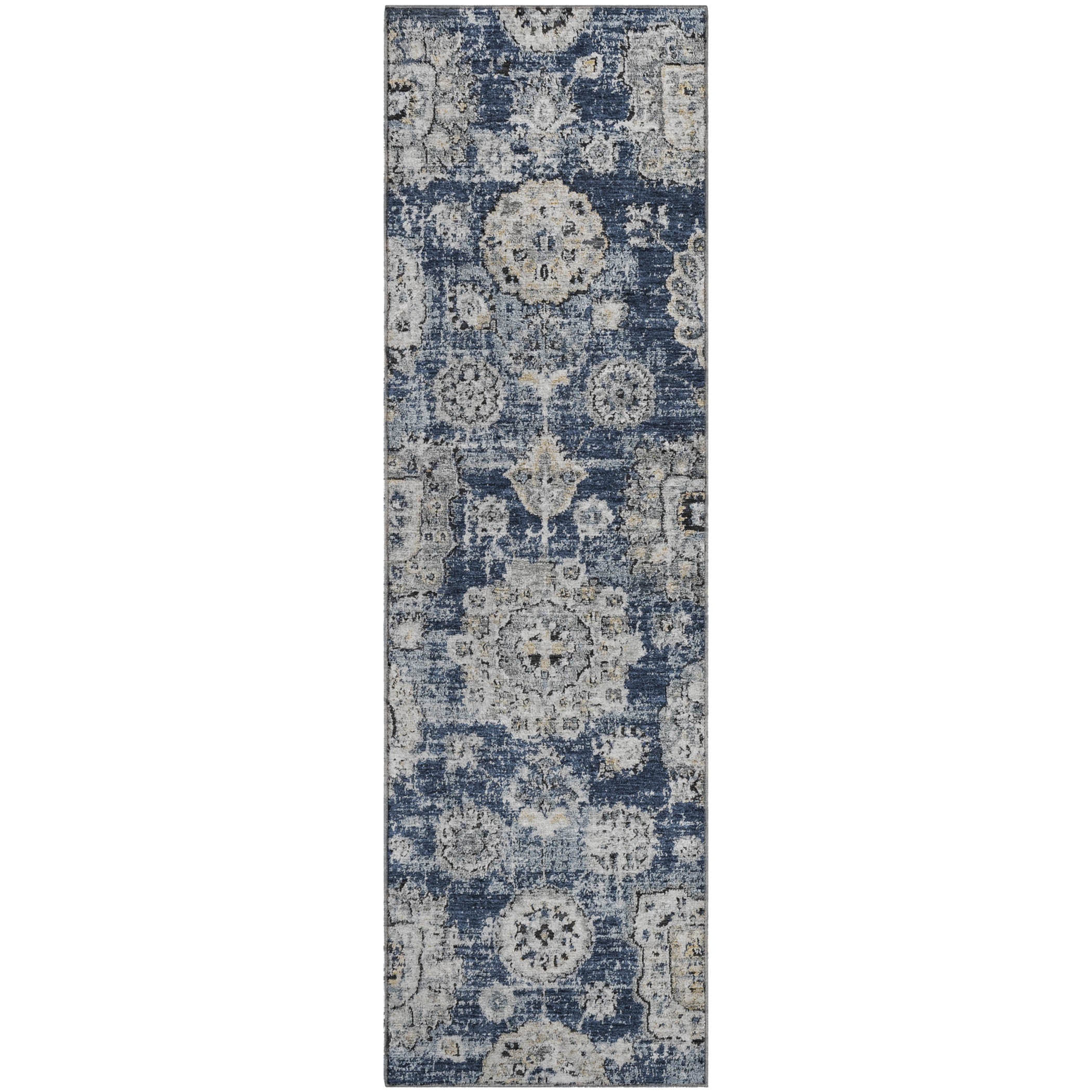 Rome Machine Washable Transitional Navy Blue Rug 2'3" x 7'6" #shape_Runner