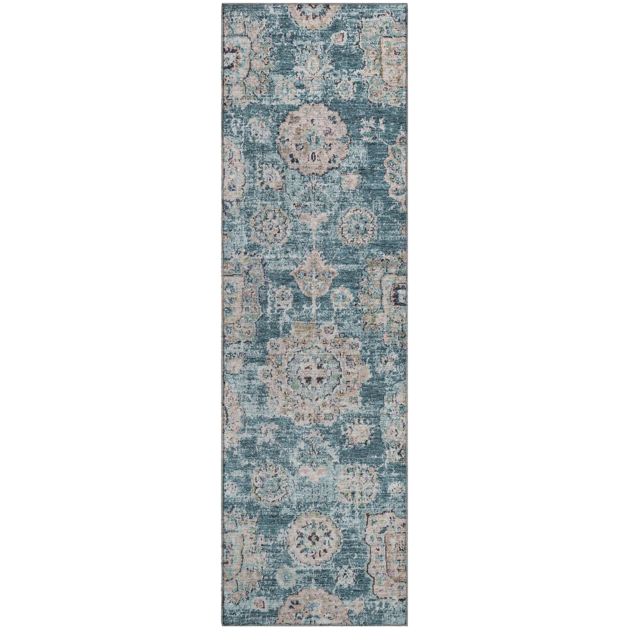 Rome Machine Washable Transitional Teal Rug 2'3" x 7'6" #shape_Runner