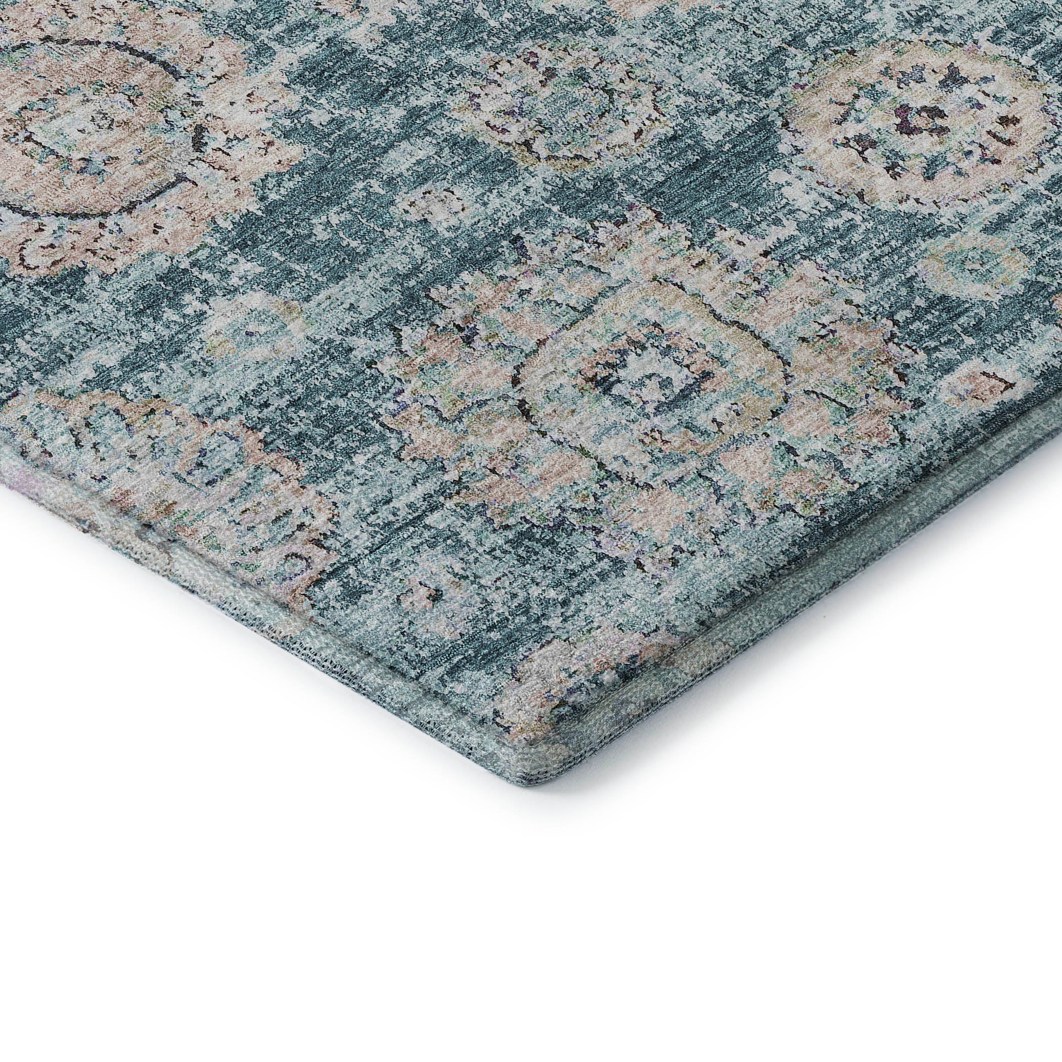 Rome Machine Washable Transitional Teal Rug 1'8" x 2'6" #shape_Rectangle
