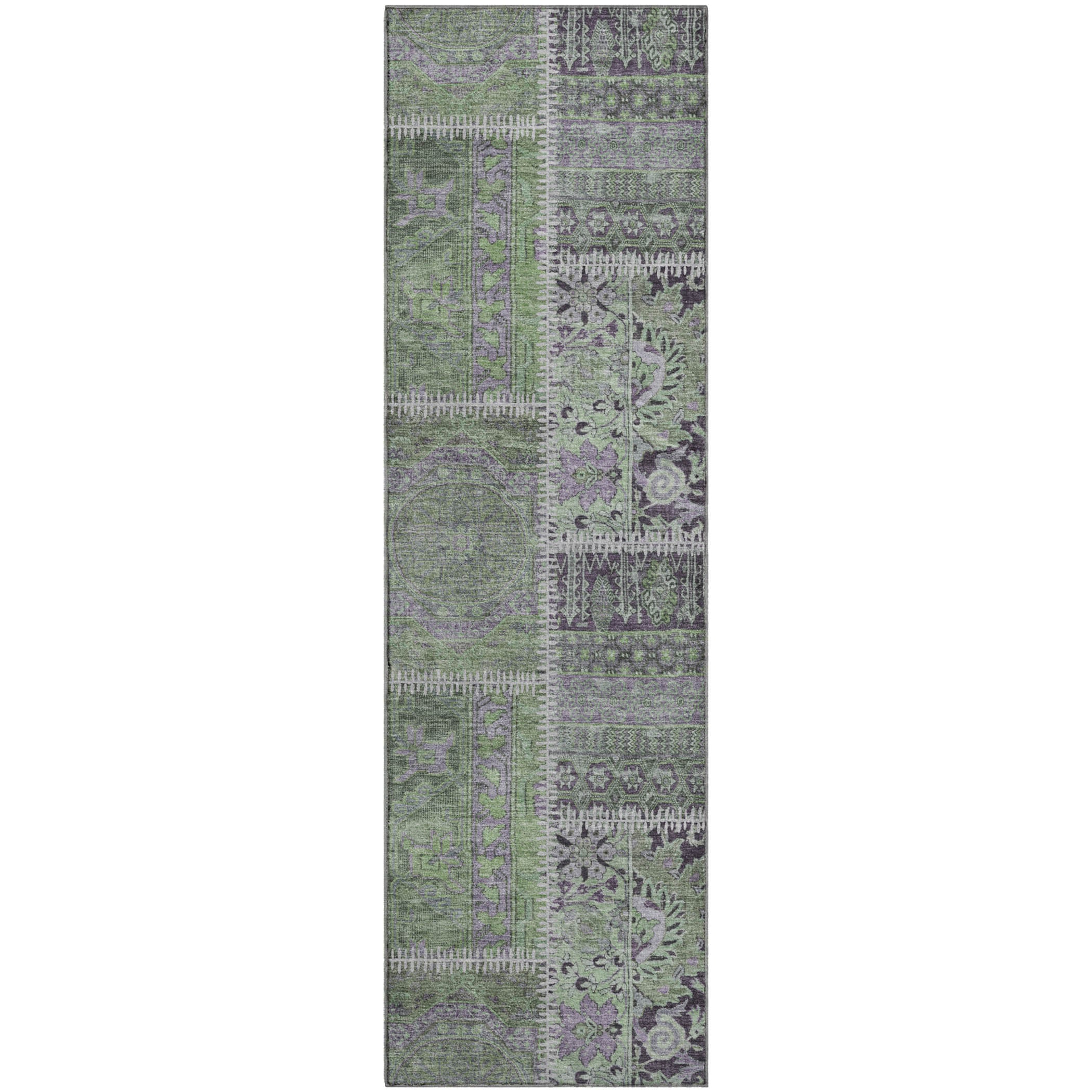 Havana Machine Washable Transitional Green Rug 2'3" x 7'6" #shape_Runner