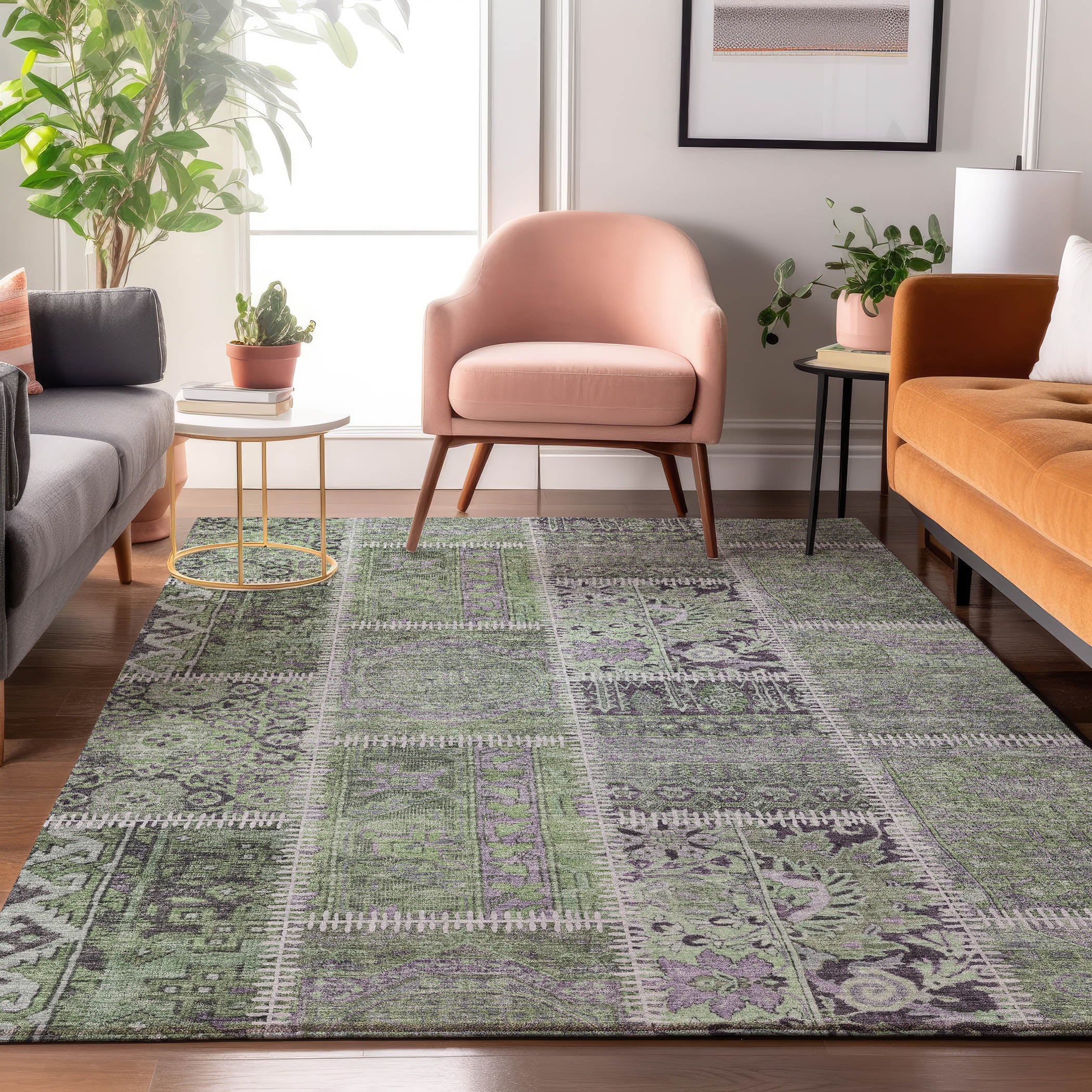 Havana Machine Washable Transitional Green Rug 2'6" x 3'10" #shape_Rectangle