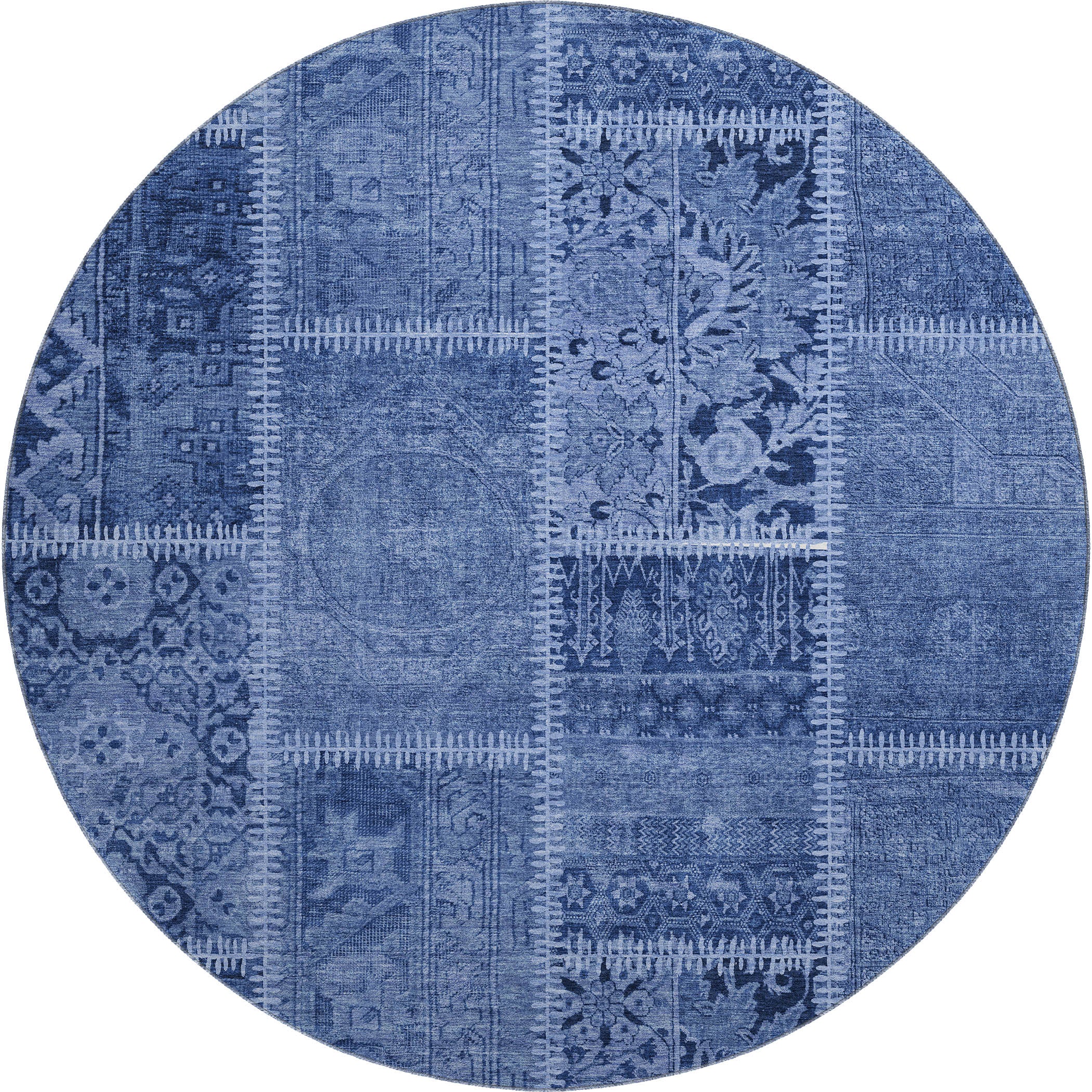 Havana Machine Washable Transitional Navy Blue Rug 8' x 8' #shape_Round