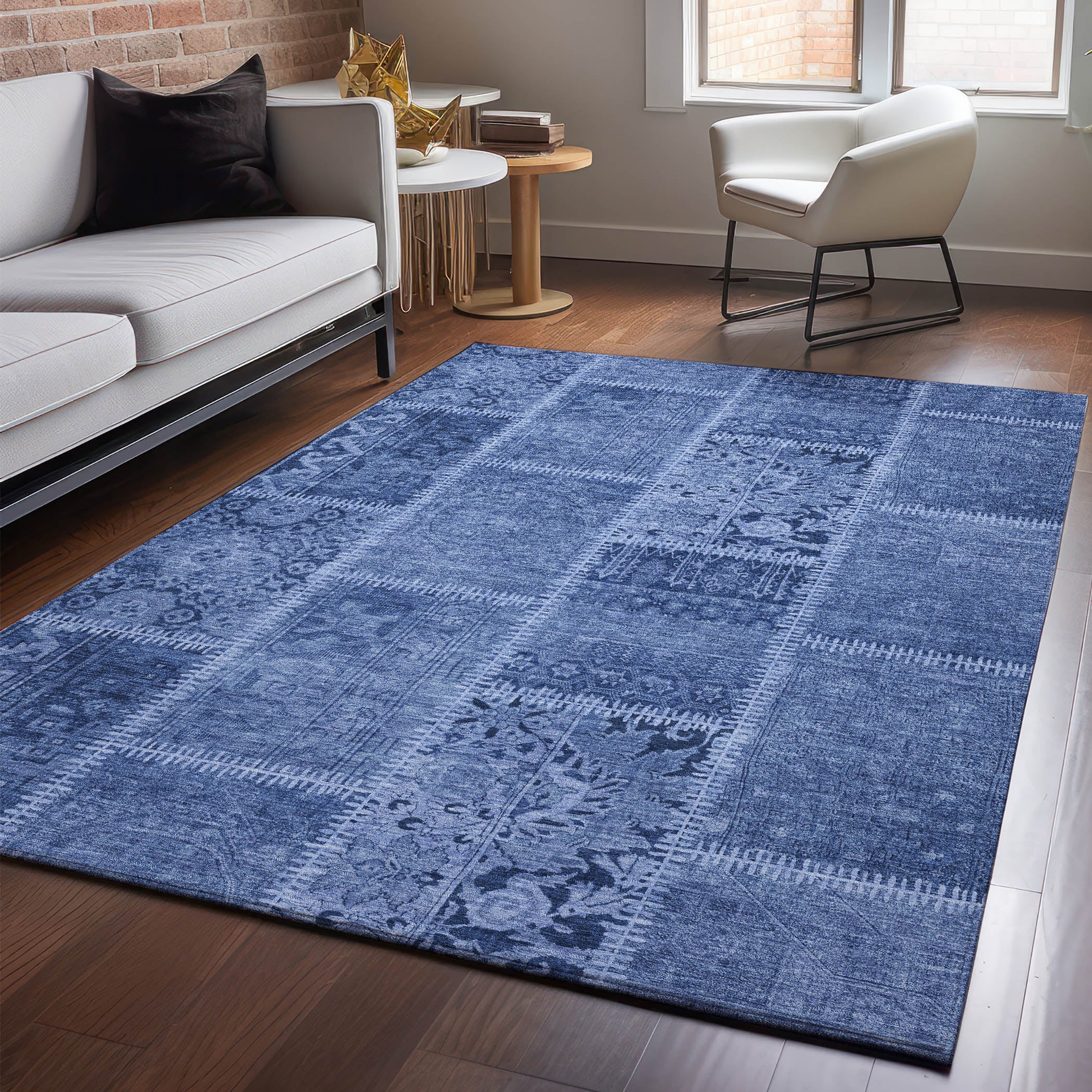 Havana Machine Washable Transitional Navy Blue Rug 2'6" x 3'10" #shape_Rectangle